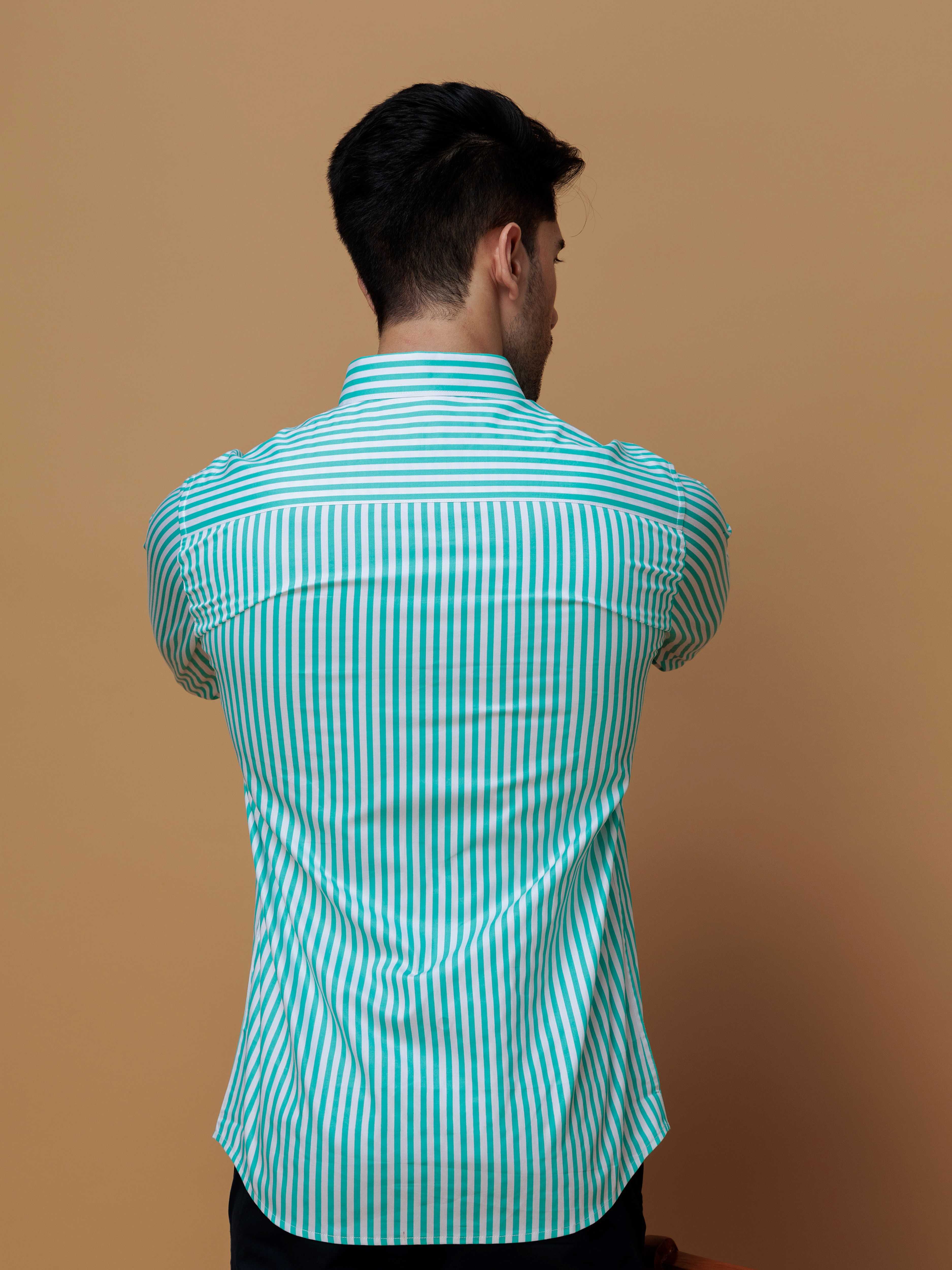 GREEN STRIPED COTTON REGULAR FIT MEN'S CASUAL SHIRT FOR MEN'S