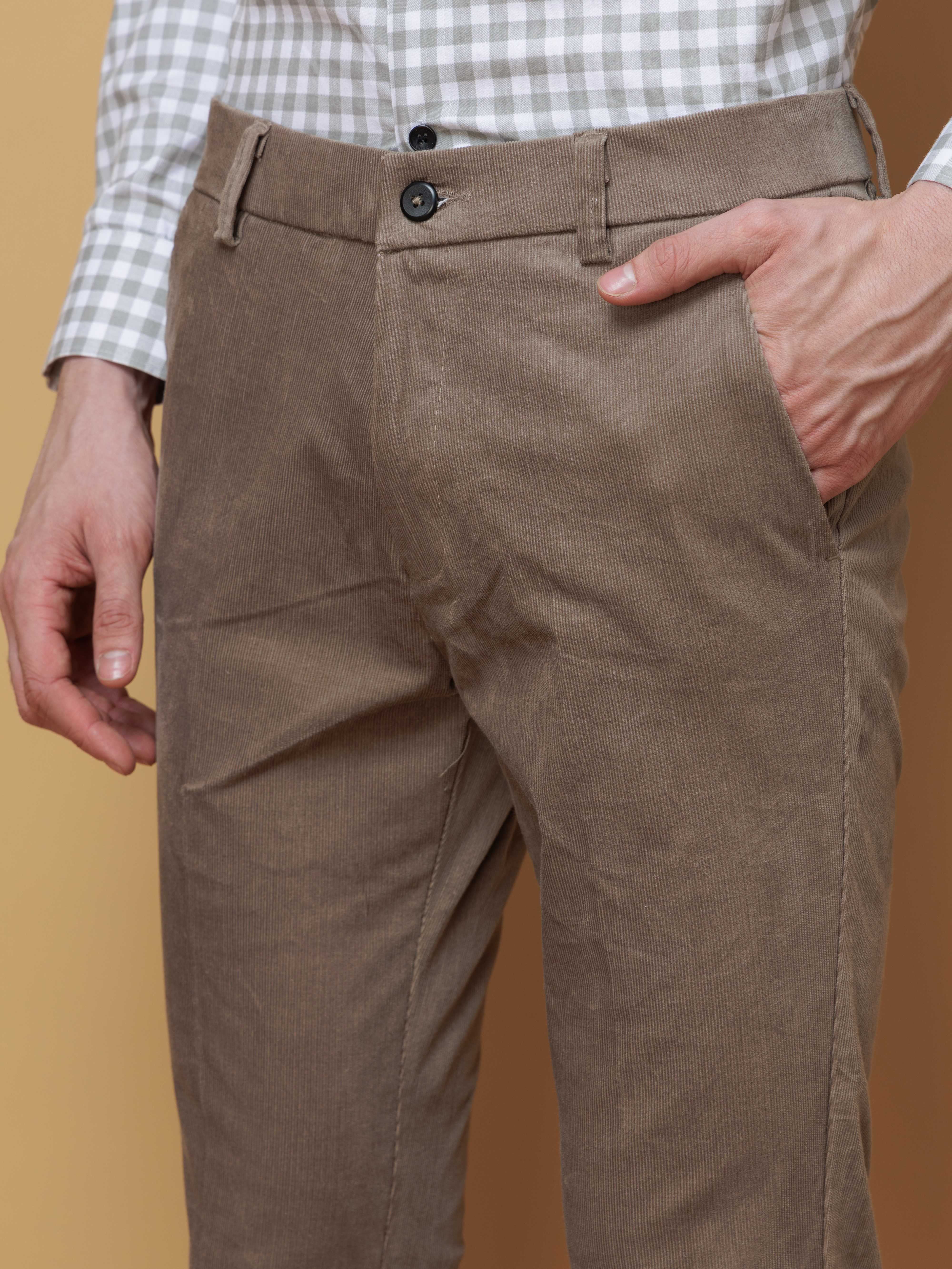 FOOMER BEIGE CORDUROY RELAXED FIT TROUSERS FOR MEN'S