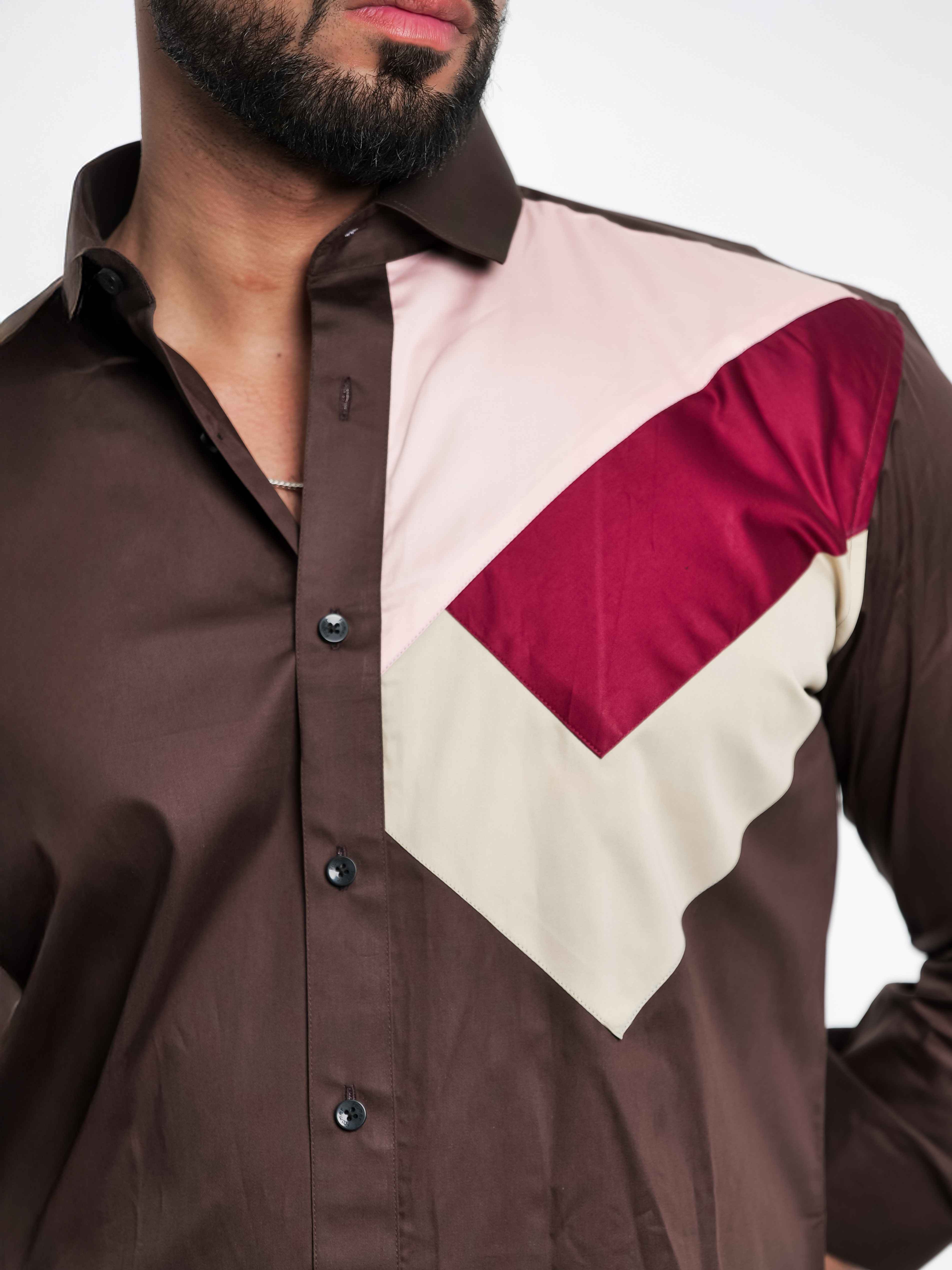 FOOMER BROWN CUT N SEW DESIGNER SHIRT FOR MEN'S