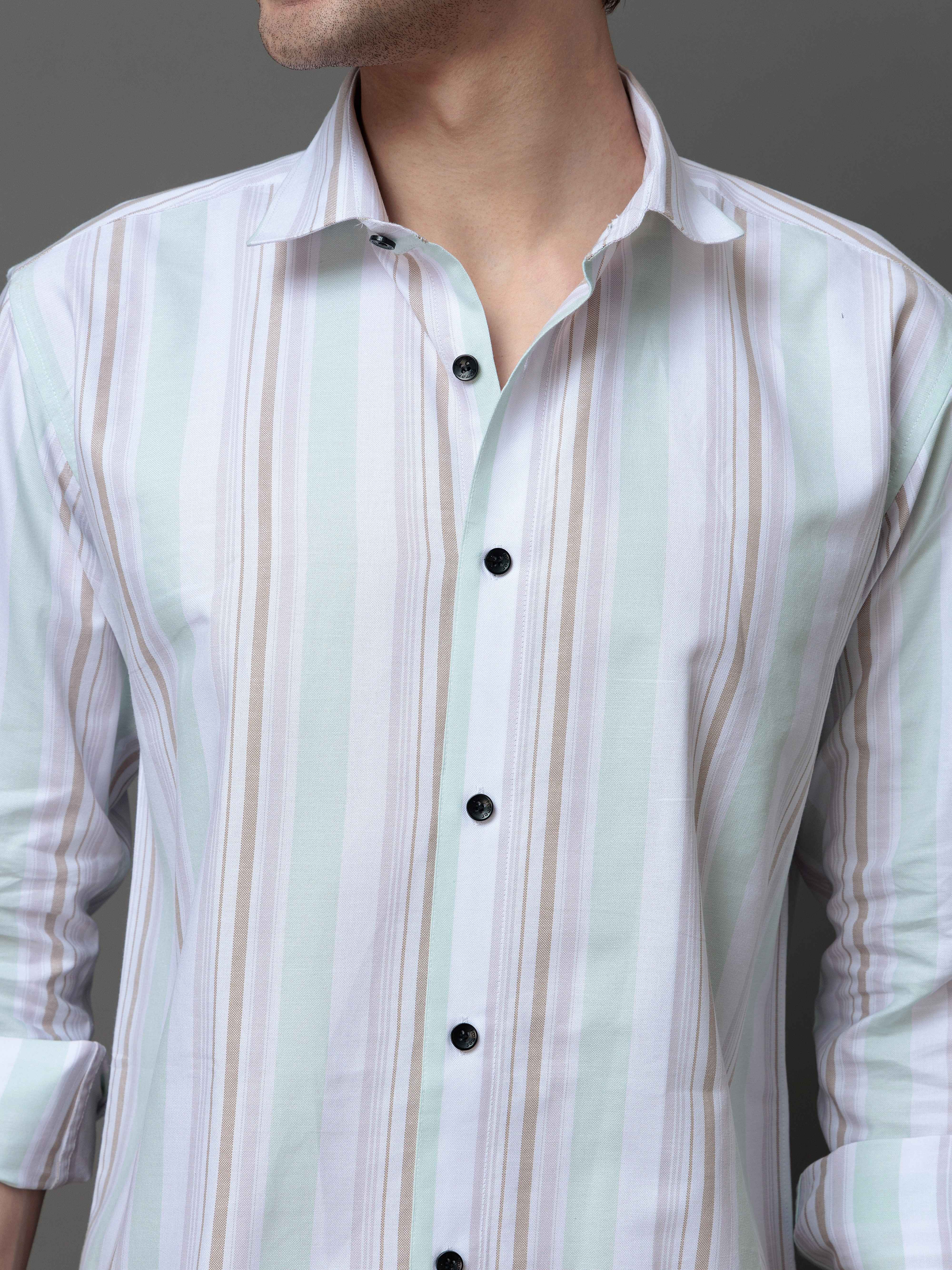 GREEN MULTI STRIPES COTTON REGULAR FIT MEN'S CASUAL SHIRT FOR MEN'S