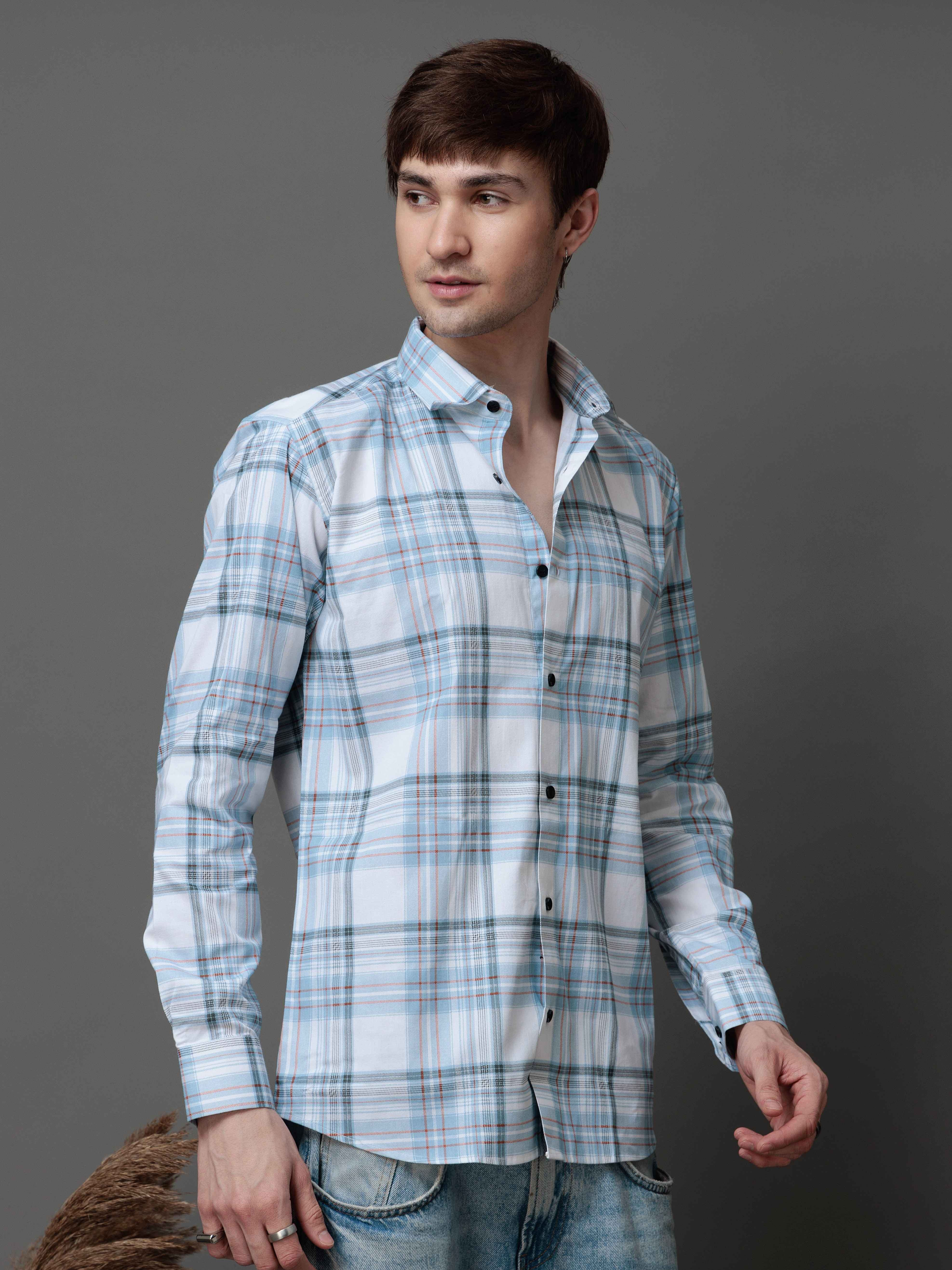BOX SKY CHECKED COTTON CASUAL SHIRT FOR MEN'S