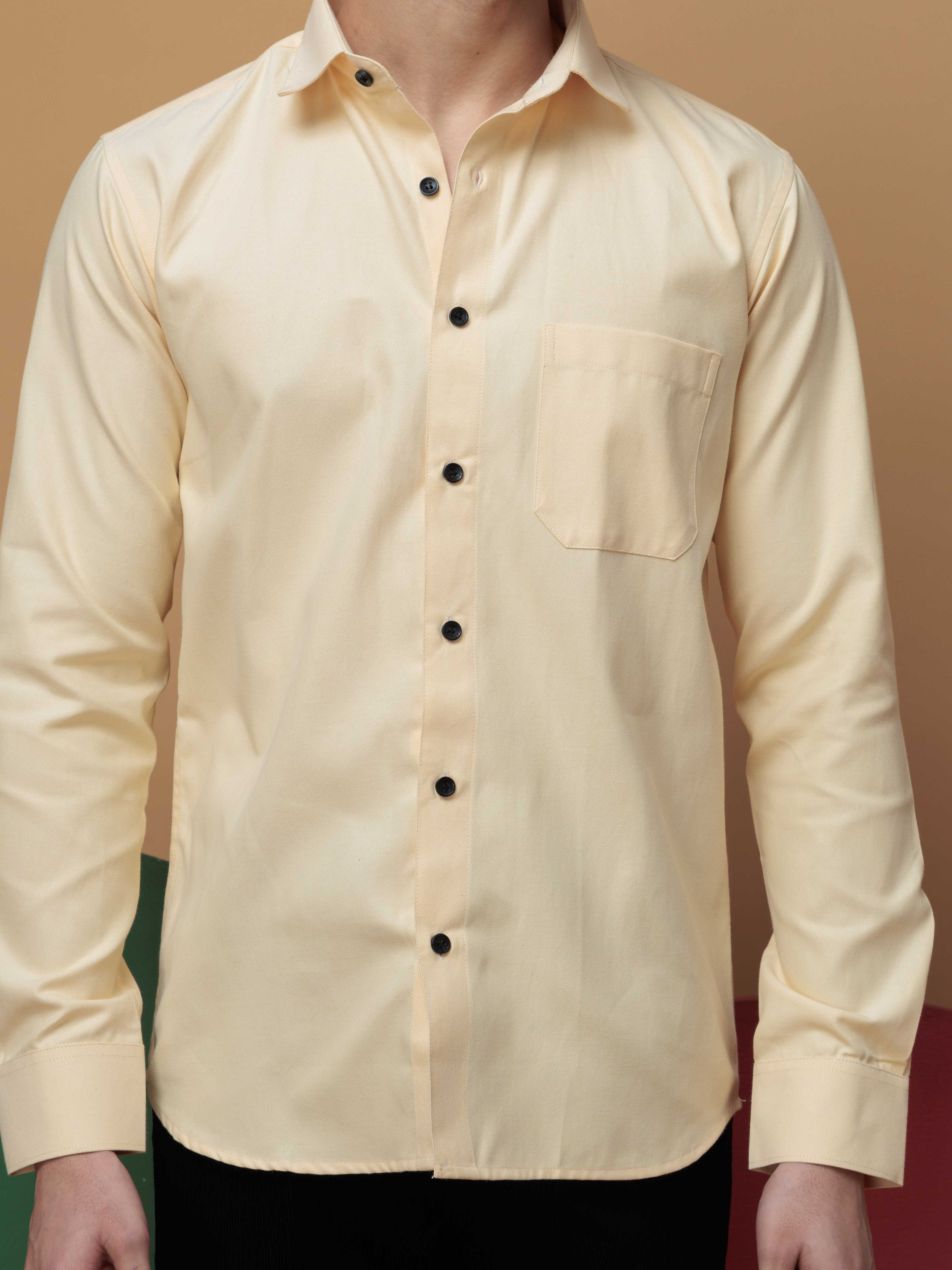 FORMAL YELLOW PLAIN OXFORD COTTON CASUAL SHIRT FOR MEN'S