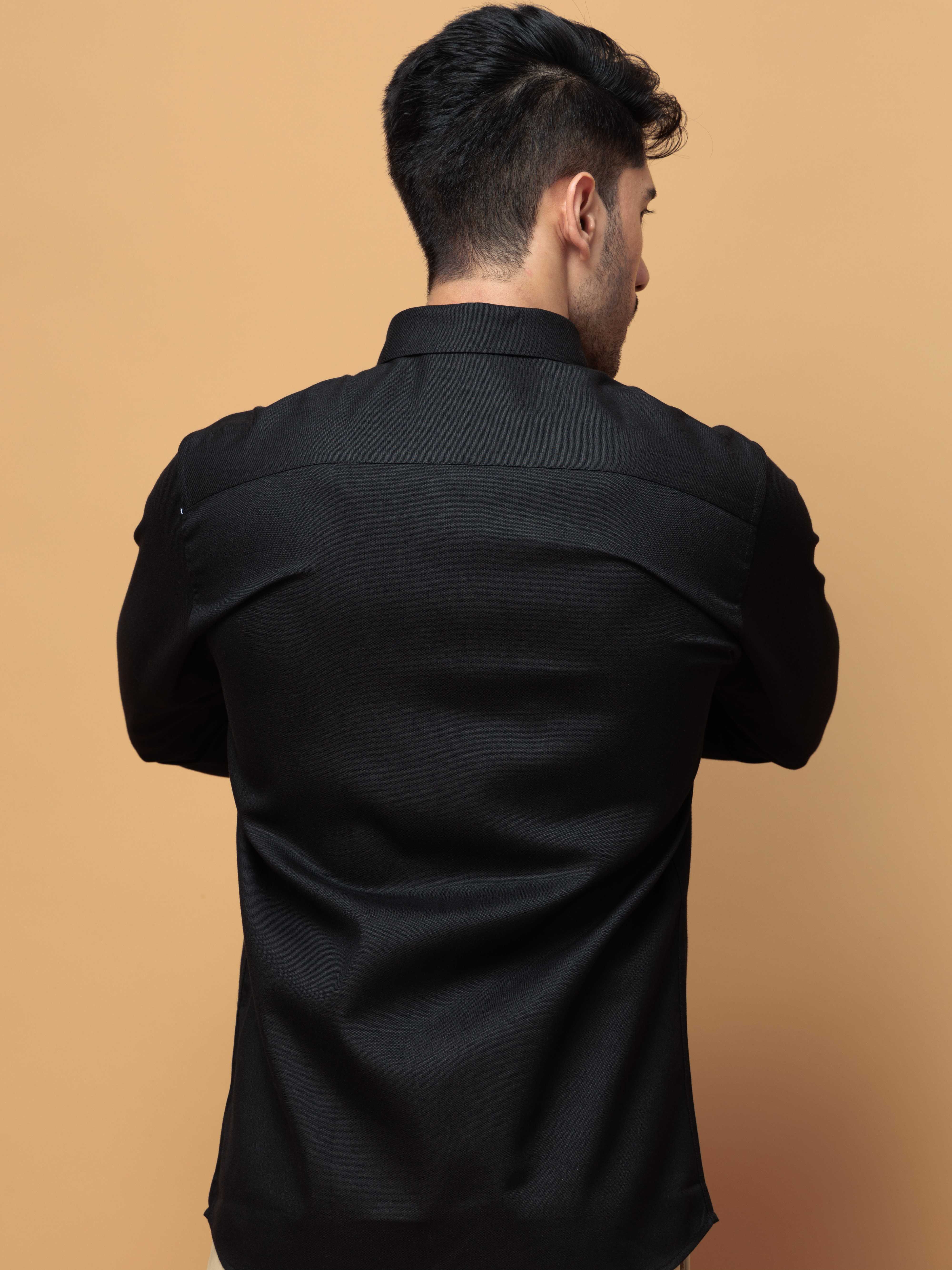 FORMAL BLACK PLAIN OXFORD COTTON CASUAL SHIRT FOR MEN'S