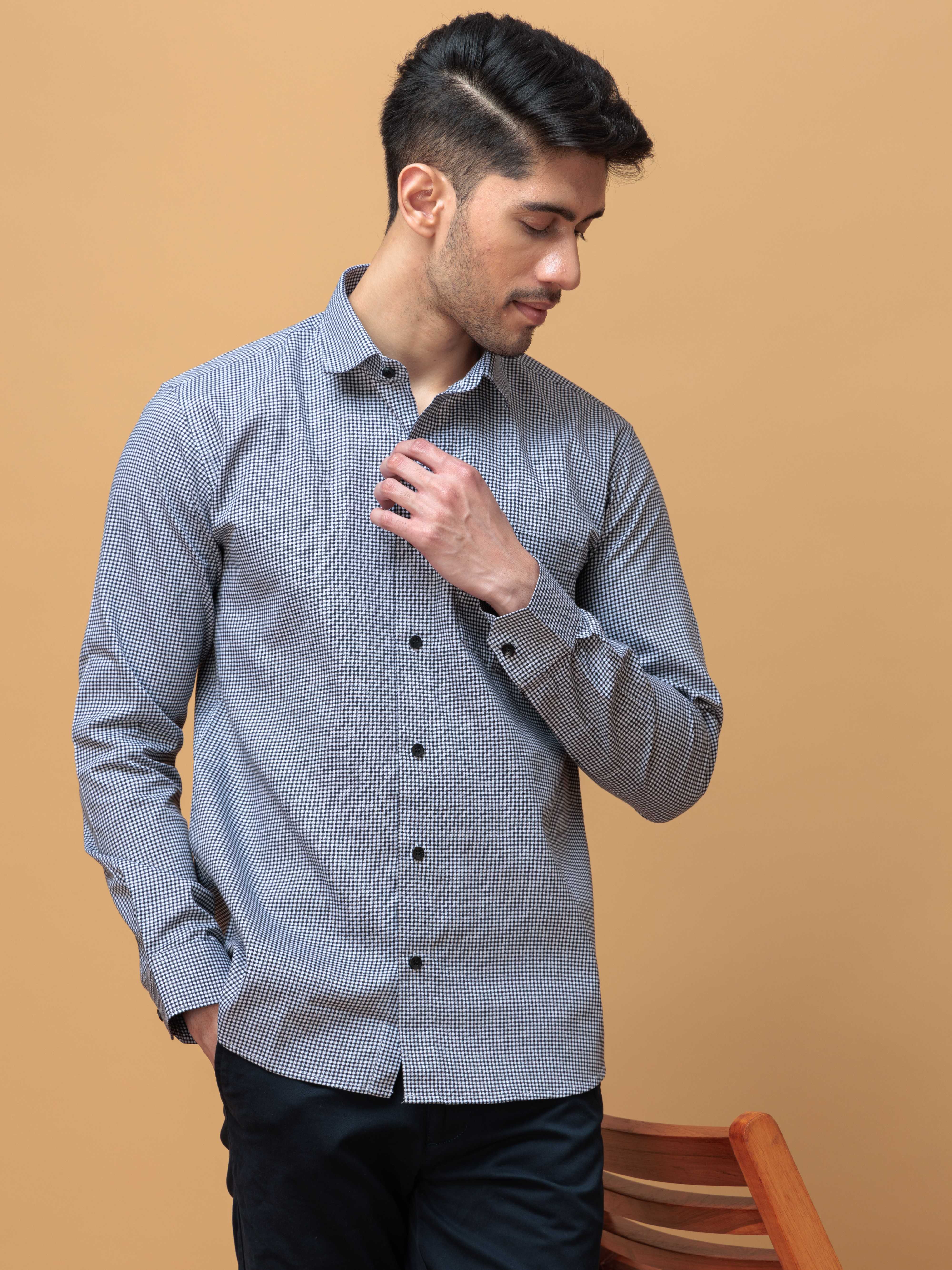 FOOMER WHITE MINI CHECKED COTTON CASUAL SHIRT FOR MEN'S