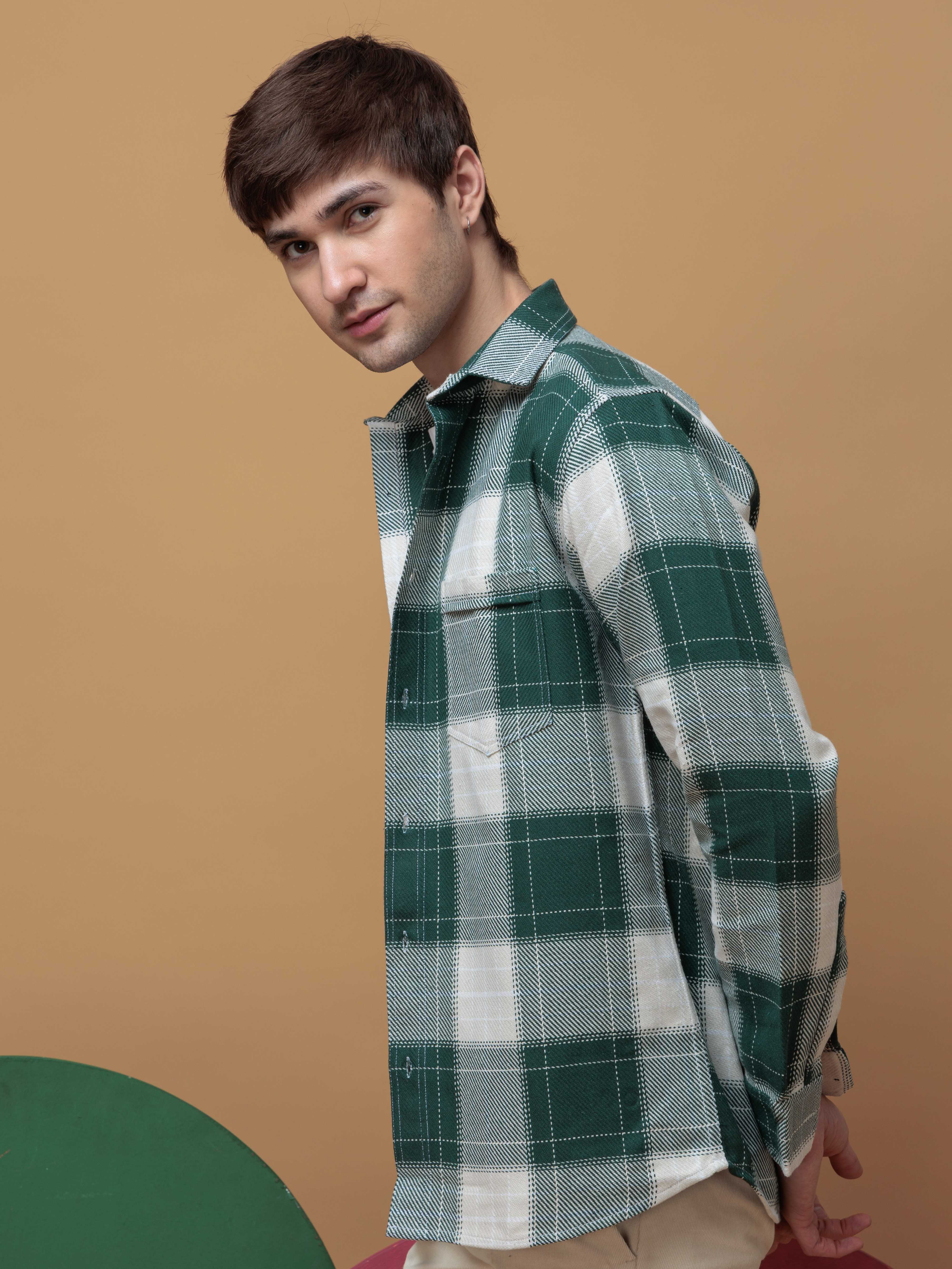 FOOMER TARTAN GREEN CHECKED CASUAL SHIRT FOR MEN'S