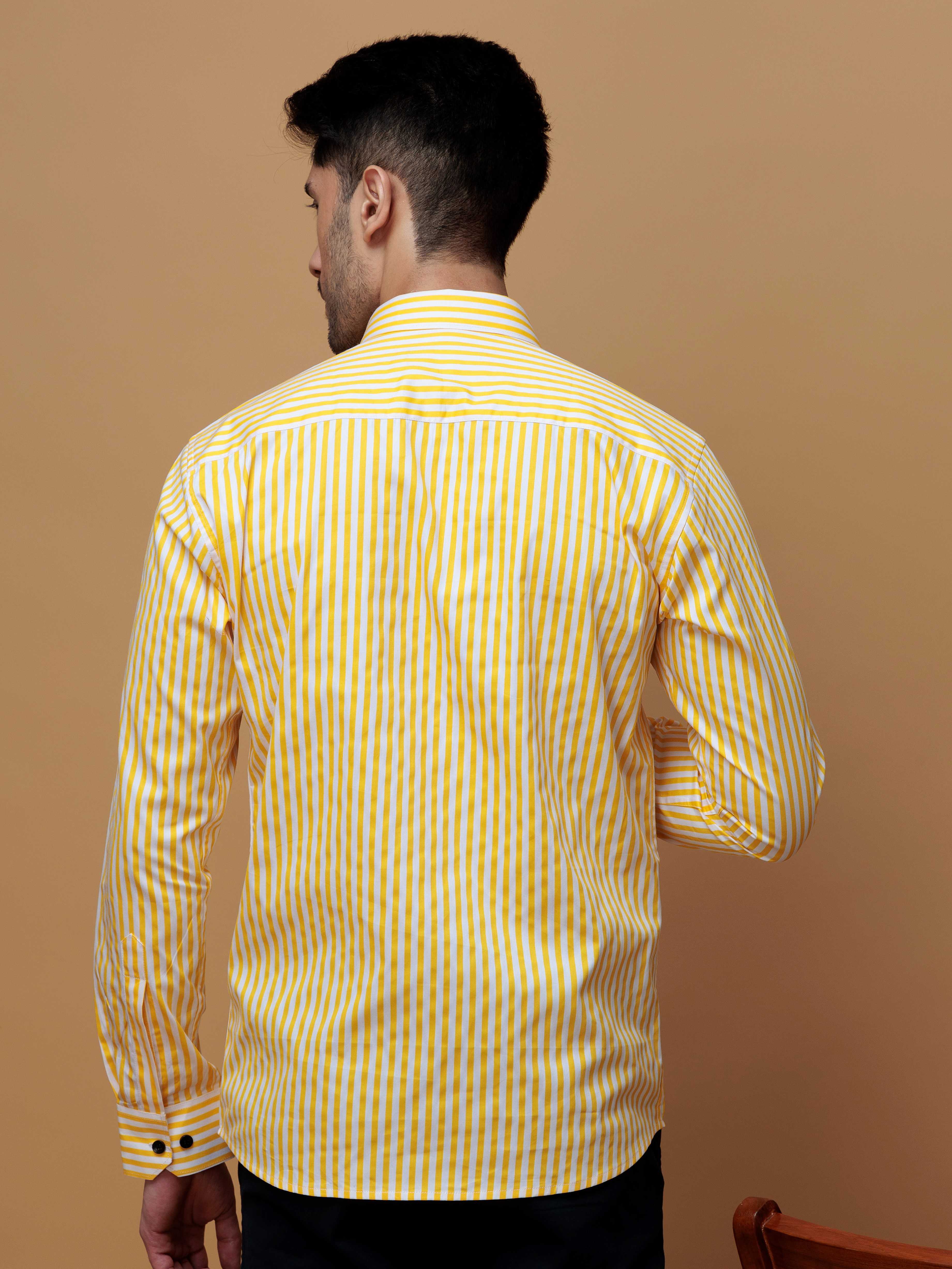 YELLOW STRIPED COTTON REGULAR FIT MEN'S CASUAL SHIRT FOR MEN'S