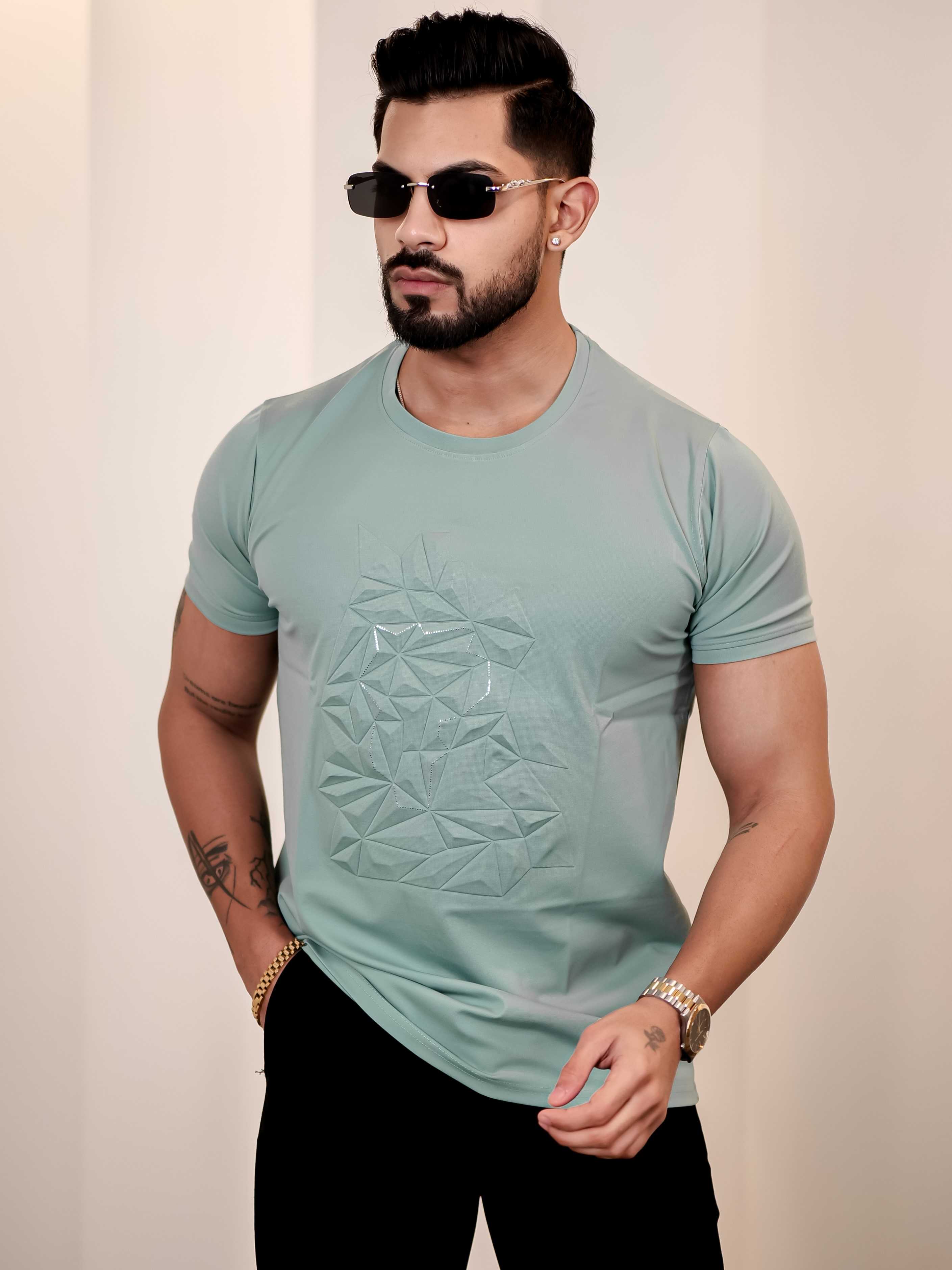 Light Green Round Neck Imported Cotton Half Sleeve Premium Designer T-Shirt