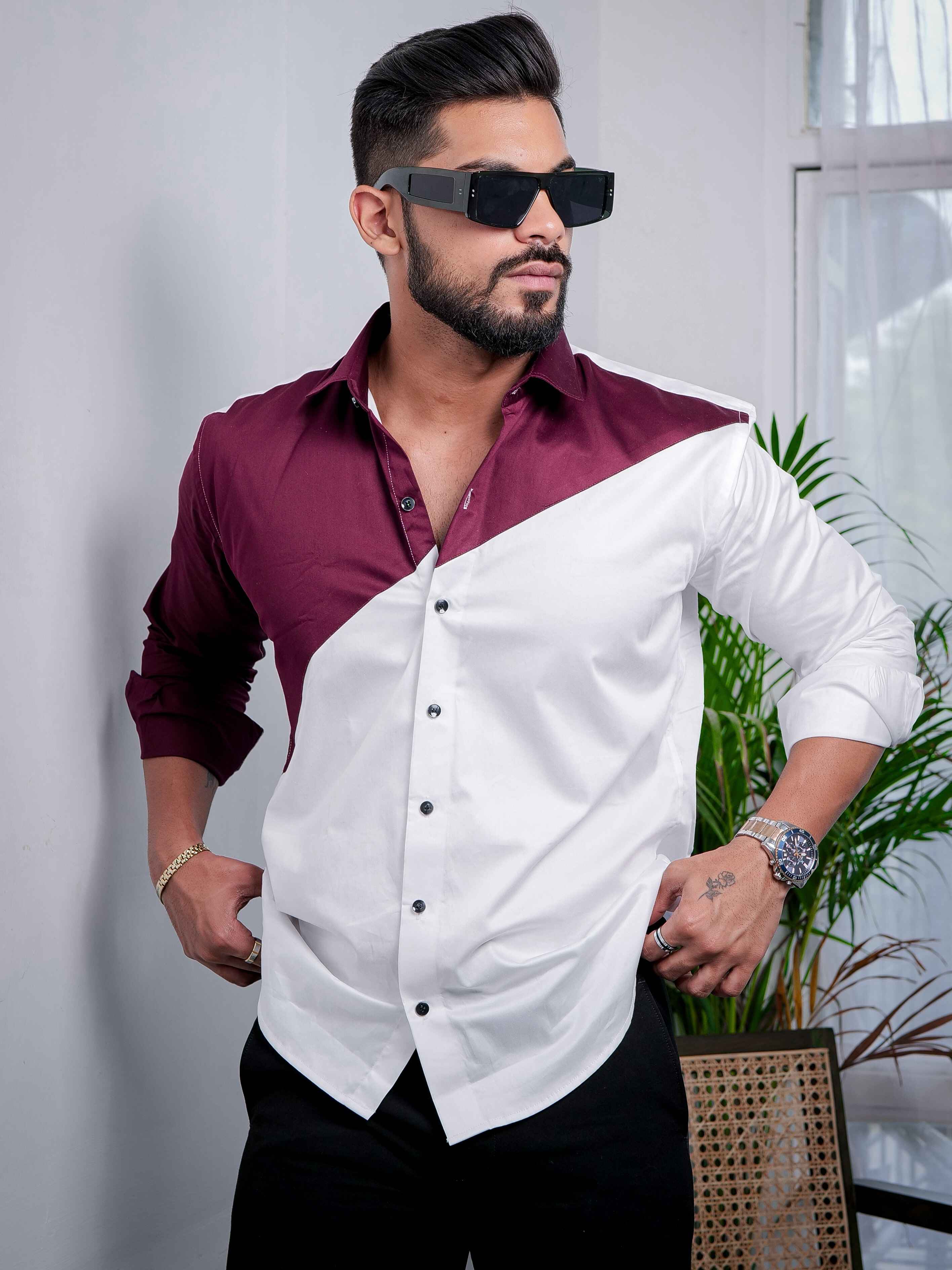 White and Maroon Cotton Shirt