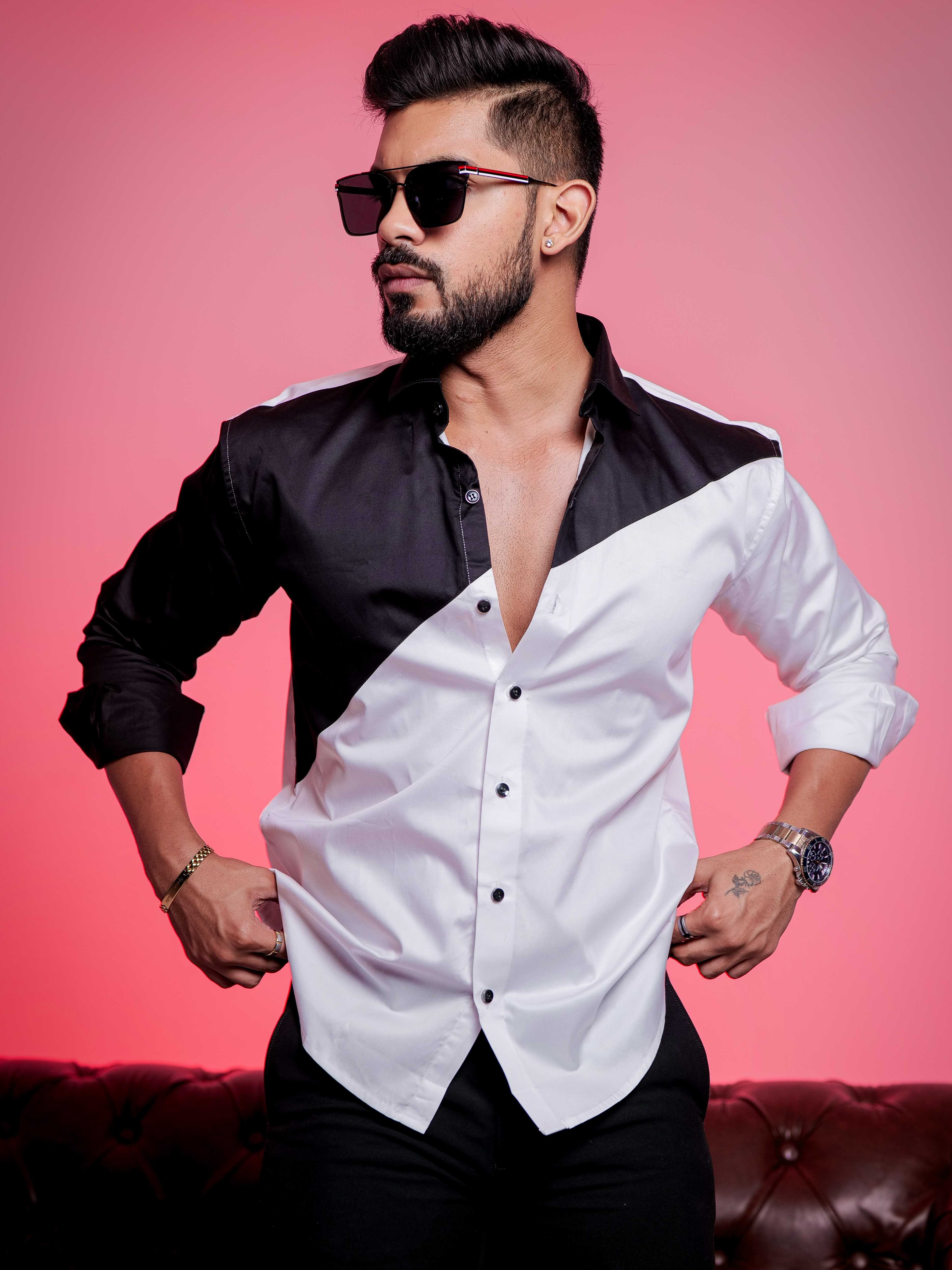 White And Black Designer Satin Cotton Shirt – The Foomer