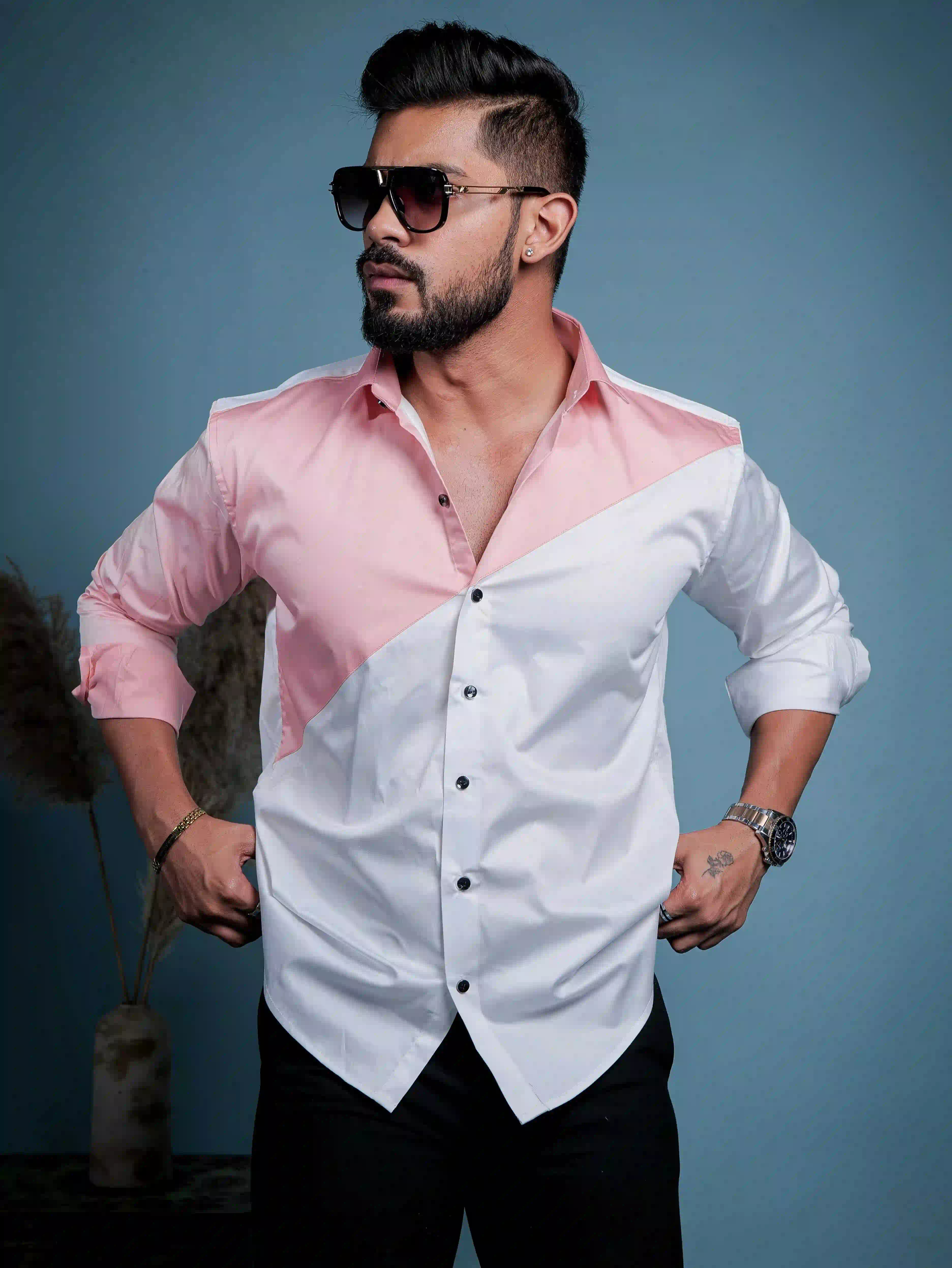 White and Peach Cotton Shirt