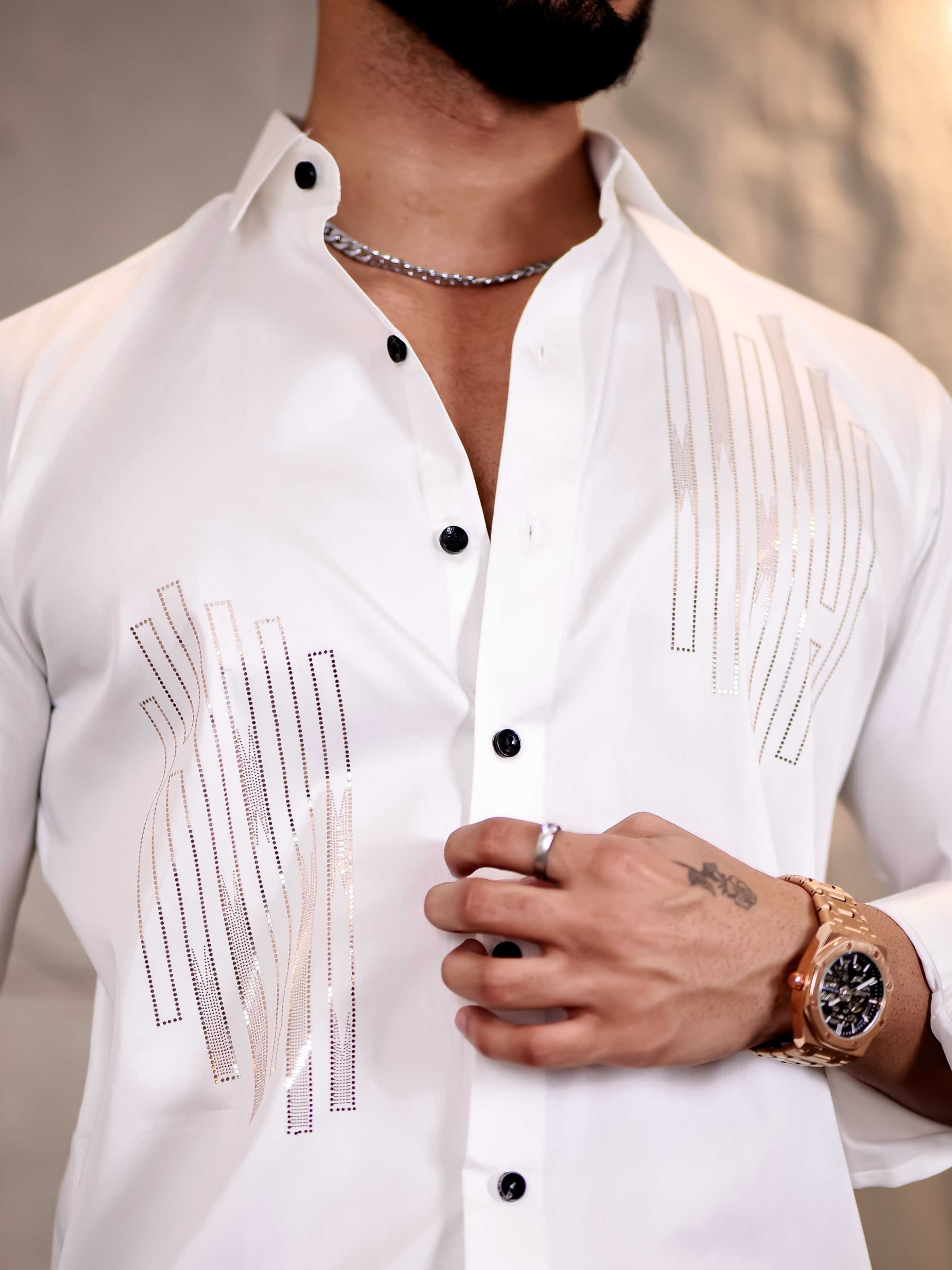 Party Wear Designer White Dress Shirts Mens Plain White Party Wear