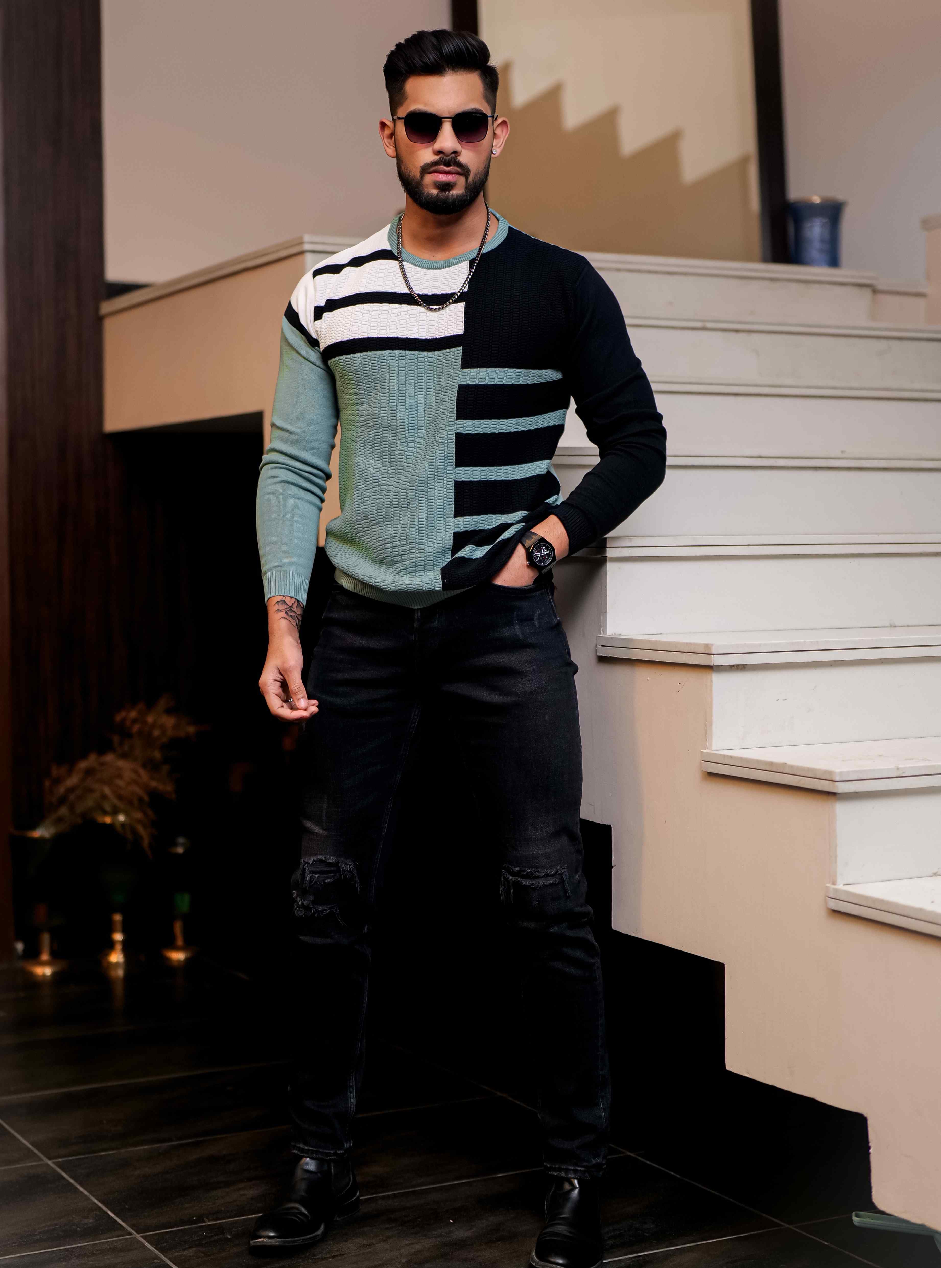 Cyan Cotton Full Sleeve Premium T Shirt