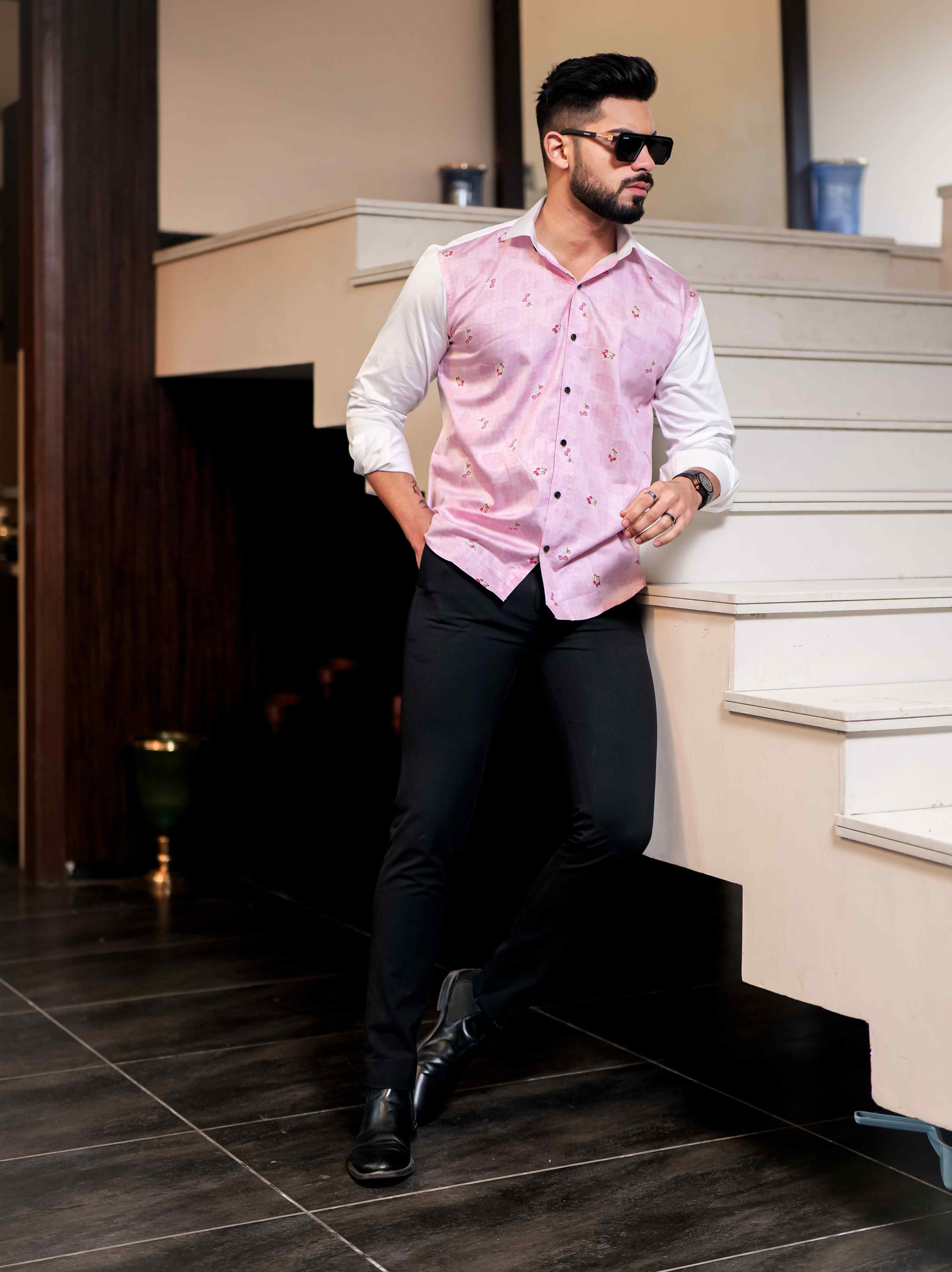 Pink Satin Cotton Cut N Sew Designer Shirt