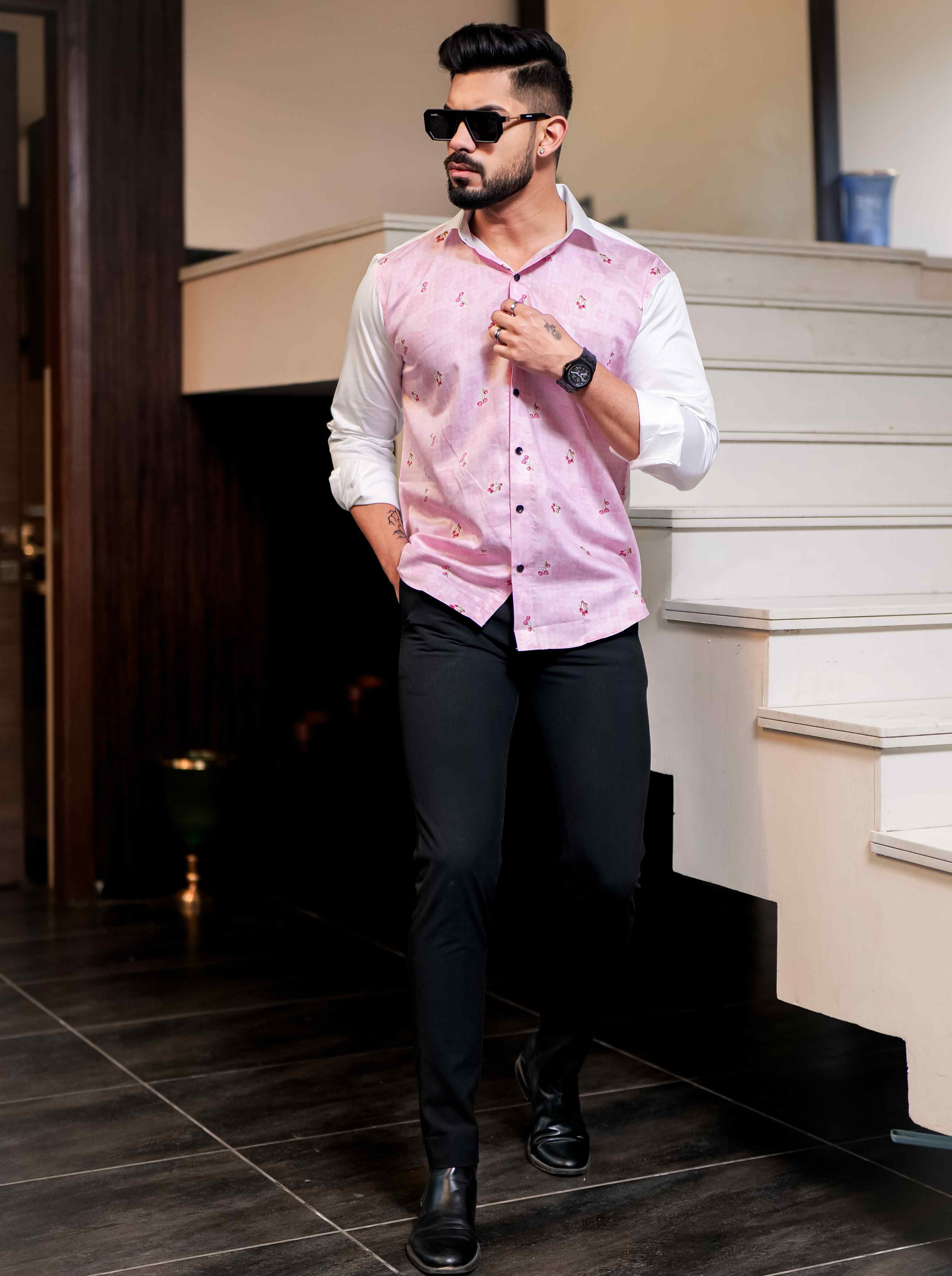 Pink Satin Cotton Cut N Sew Designer Shirt