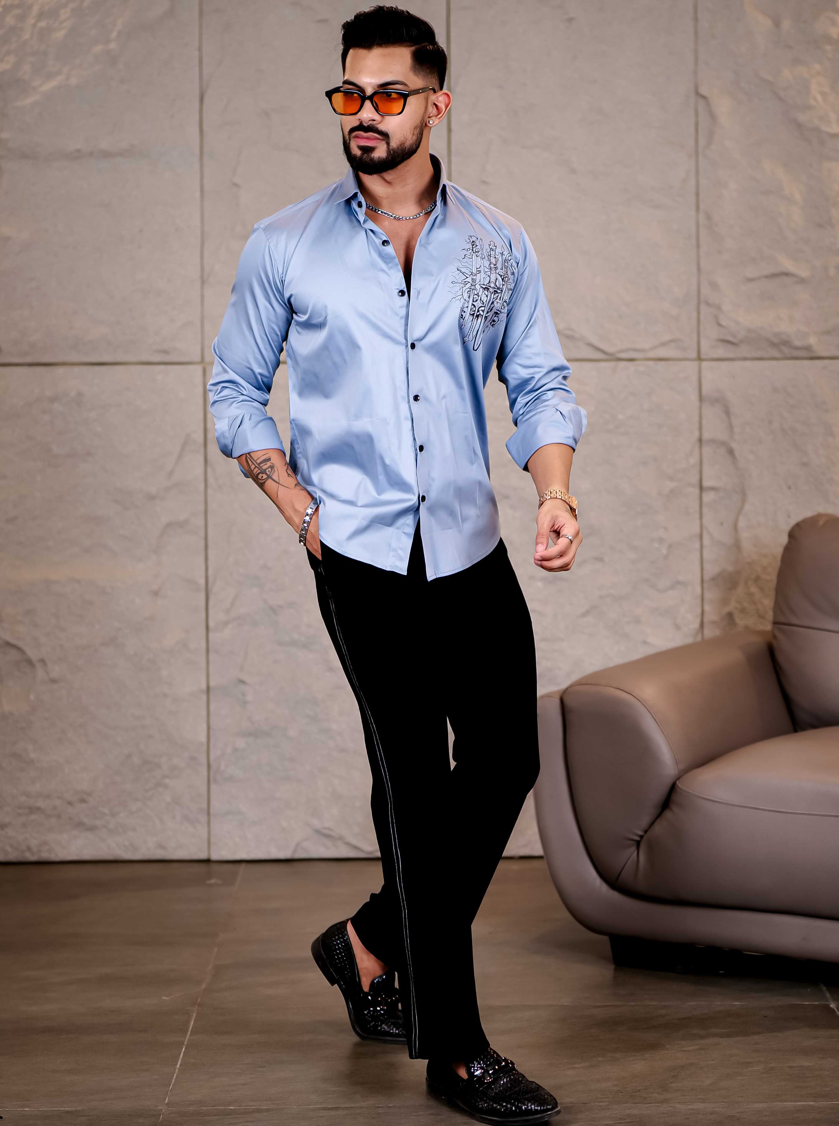 Sky Club Wear Printed Satin Cotton Shirt