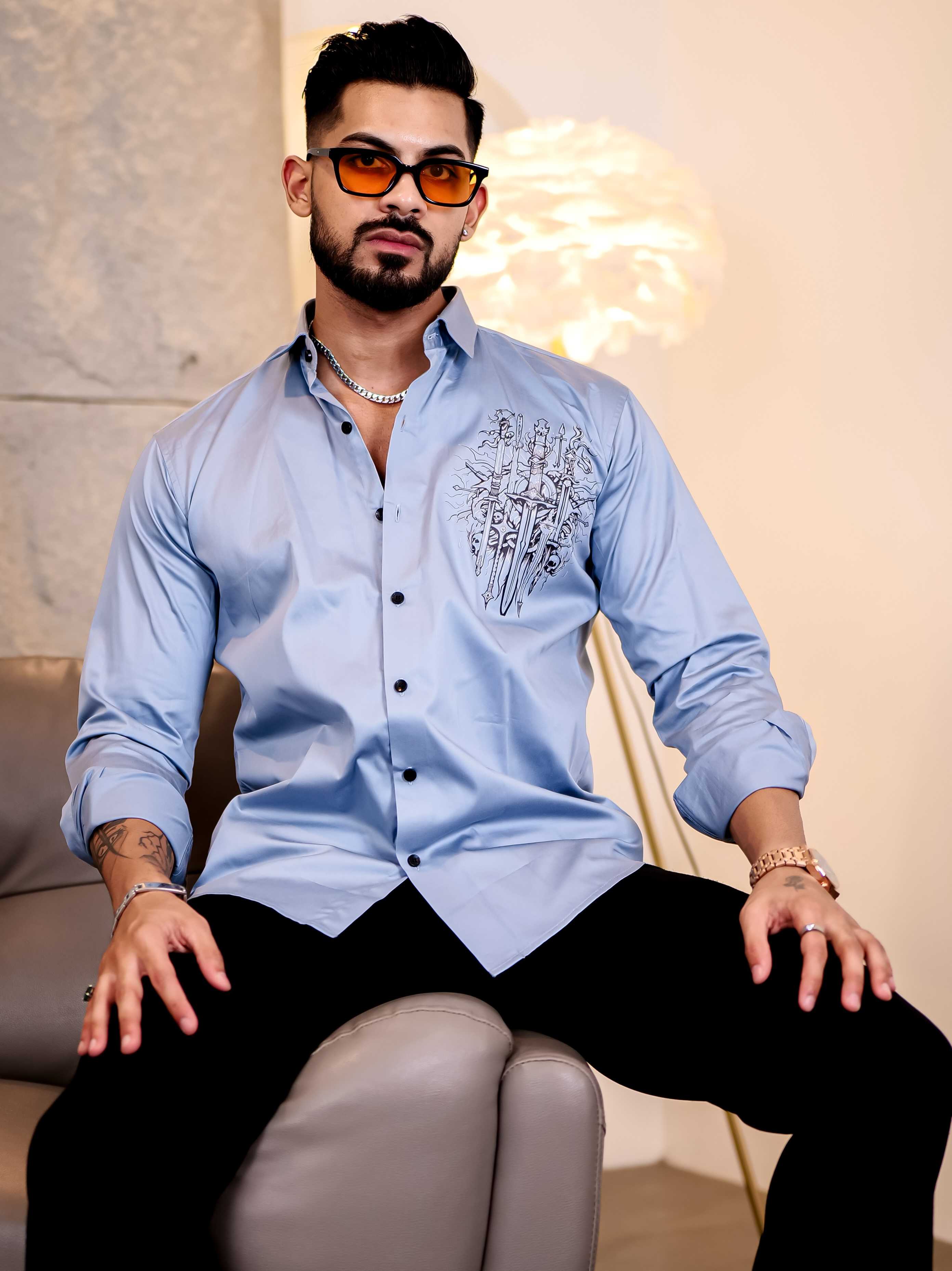 Sky Club Wear Printed Satin Cotton Shirt