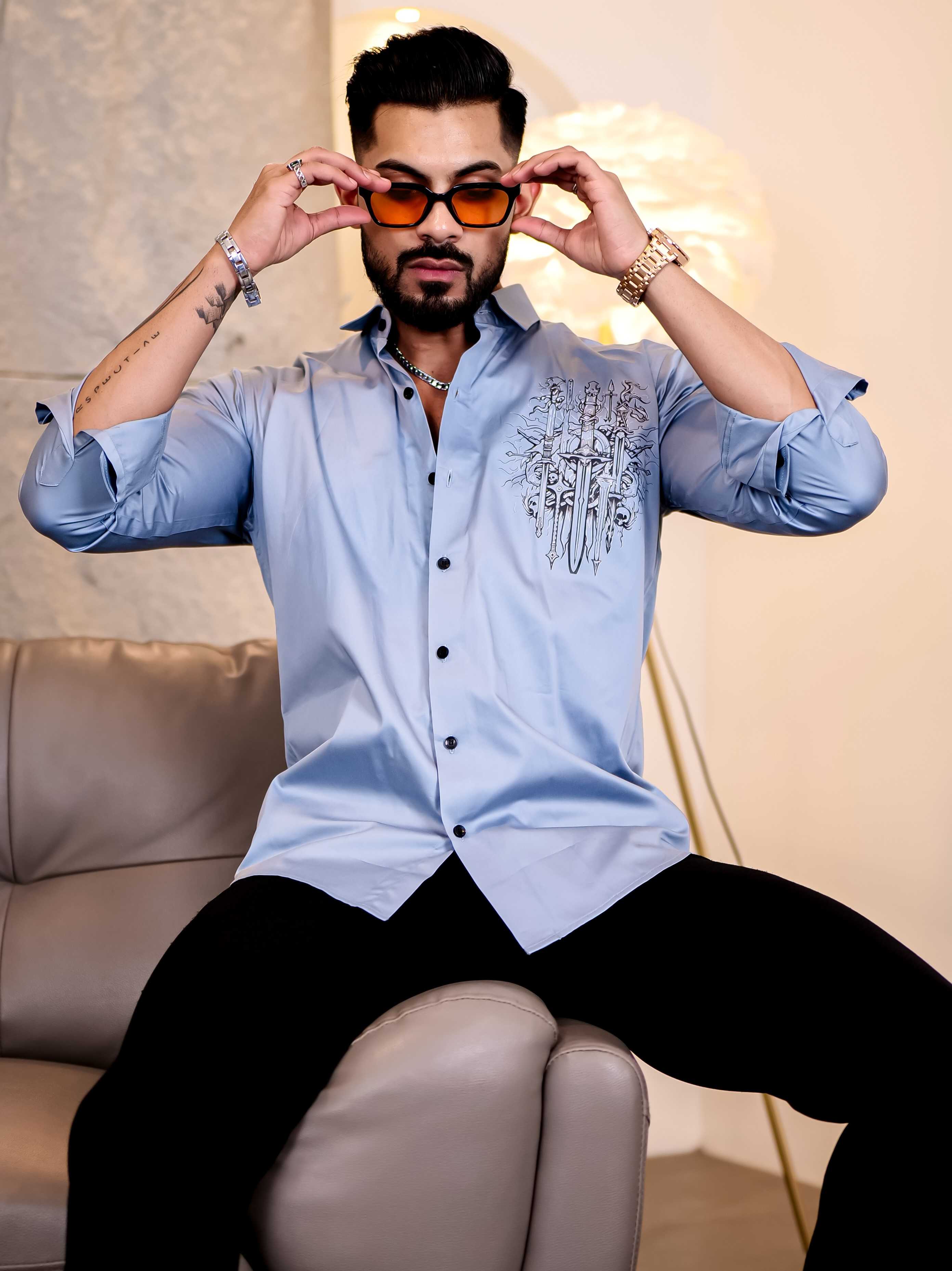 Sky Club Wear Printed Satin Cotton Shirt