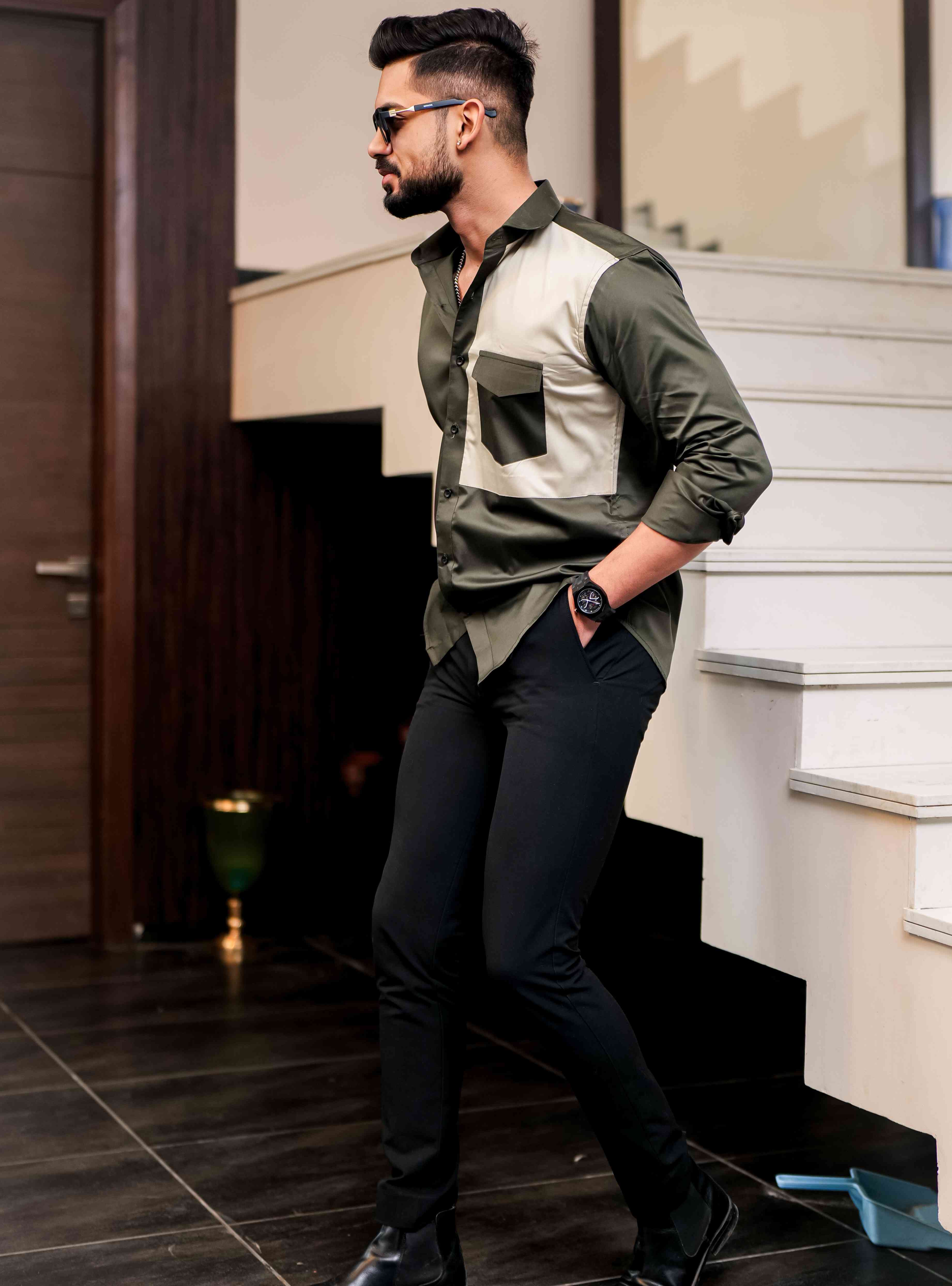 Green Cut N Sew Designer Satin Cotton Shirt