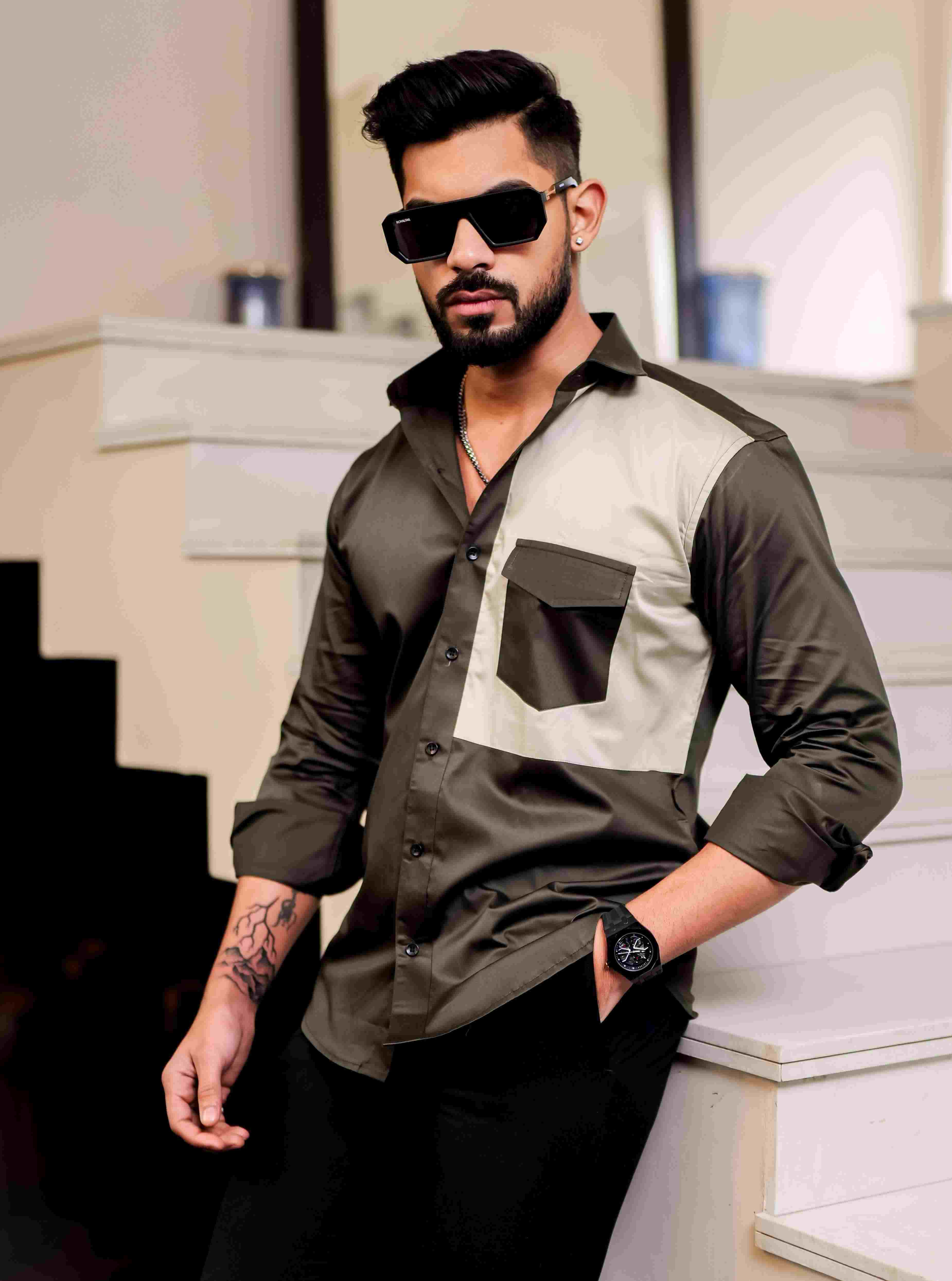 Green Cut N Sew Designer Satin Cotton Shirt