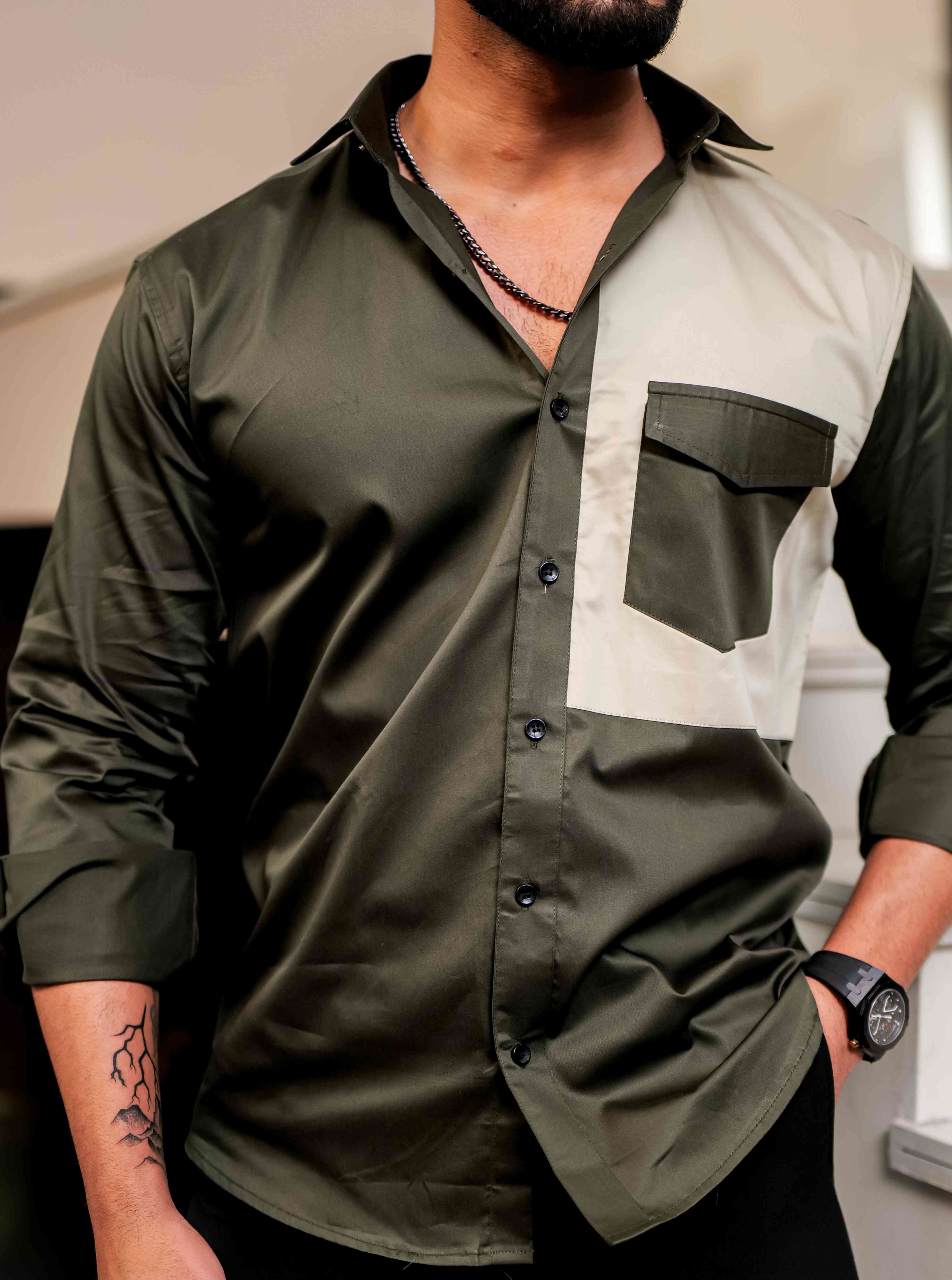 Green Cut N Sew Designer Satin Cotton Shirt