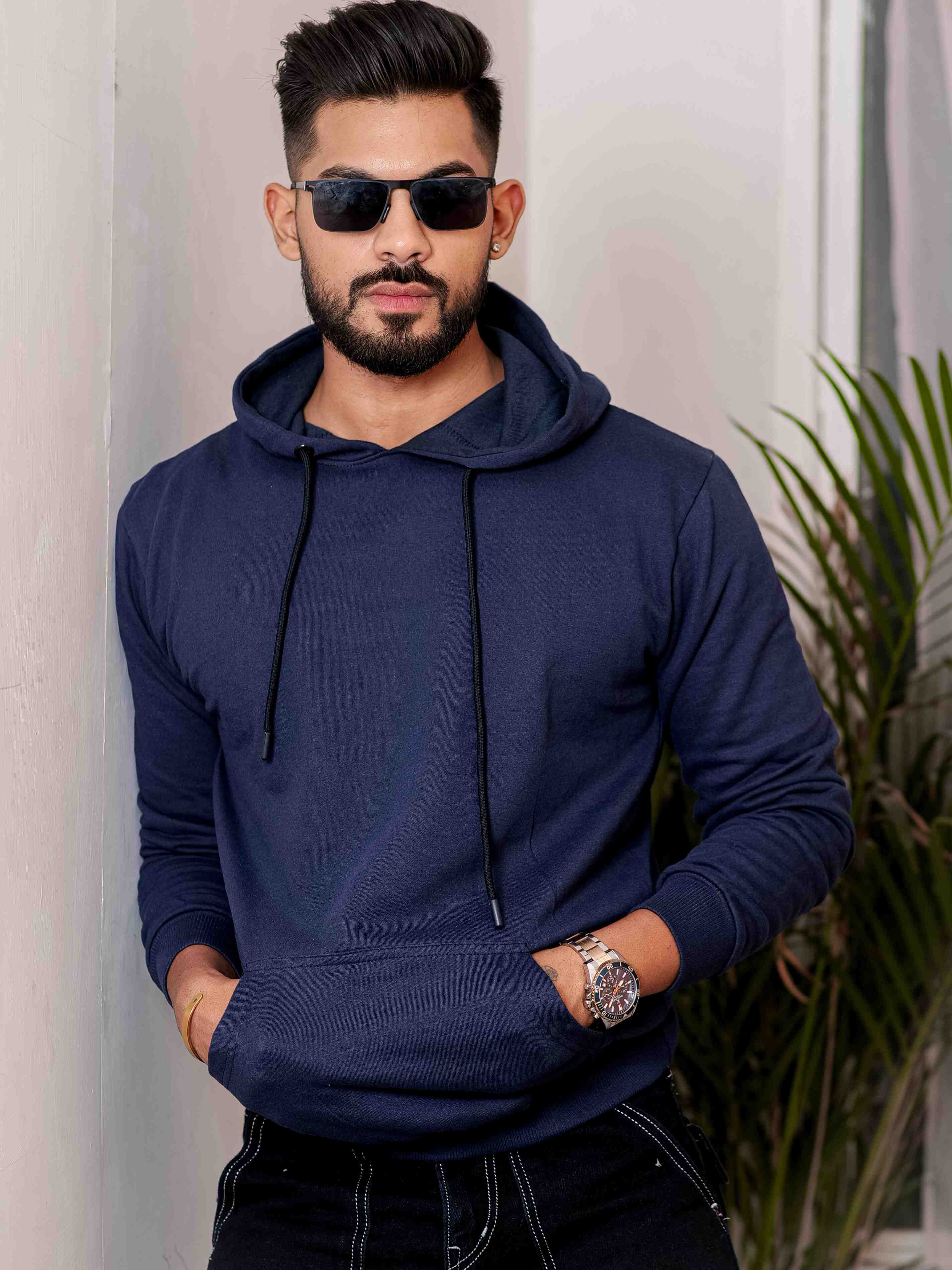 Navy Blue Cotton Full Sleeve Hoodie