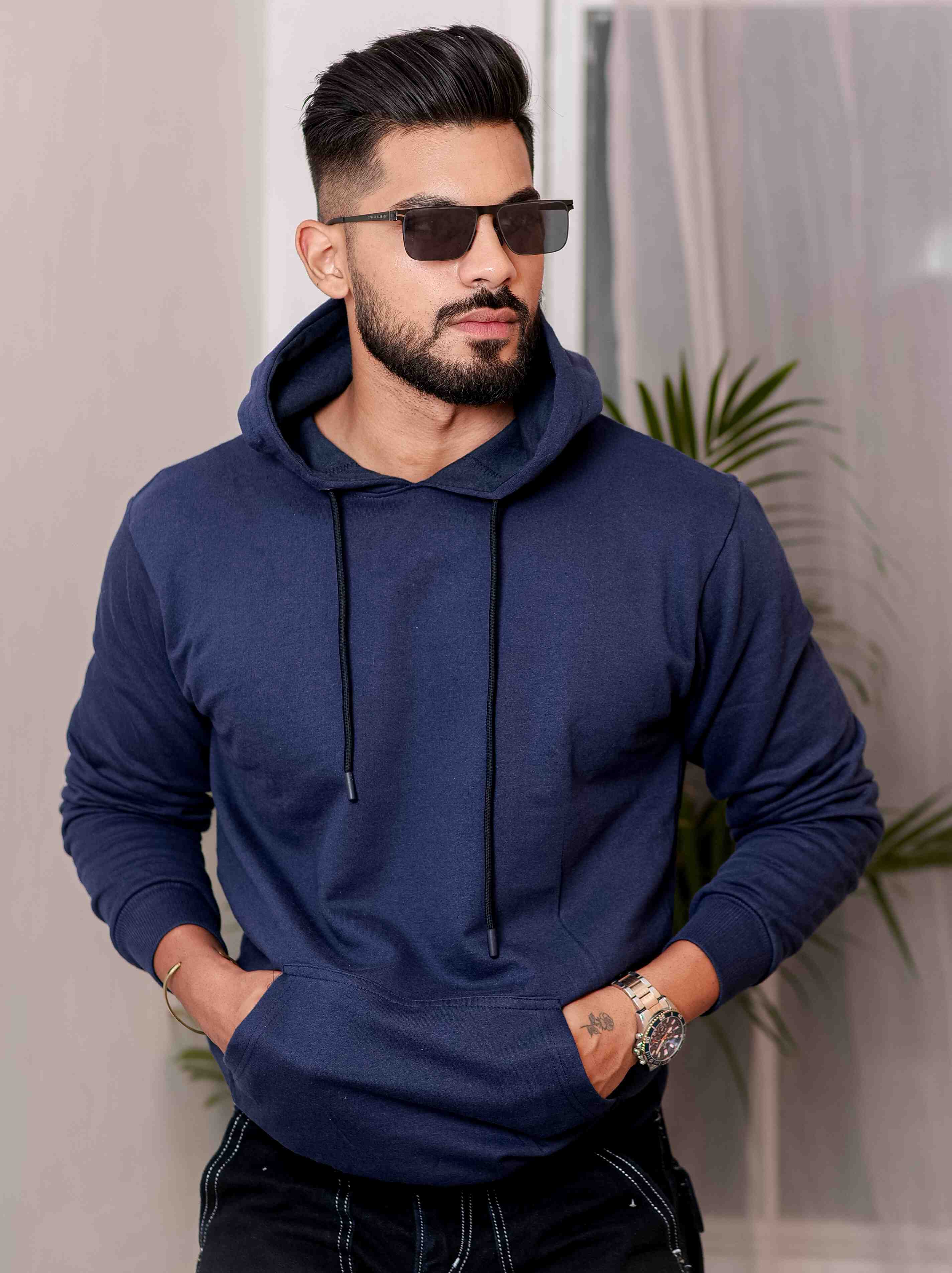Navy Blue Cotton Full Sleeve Hoodie
