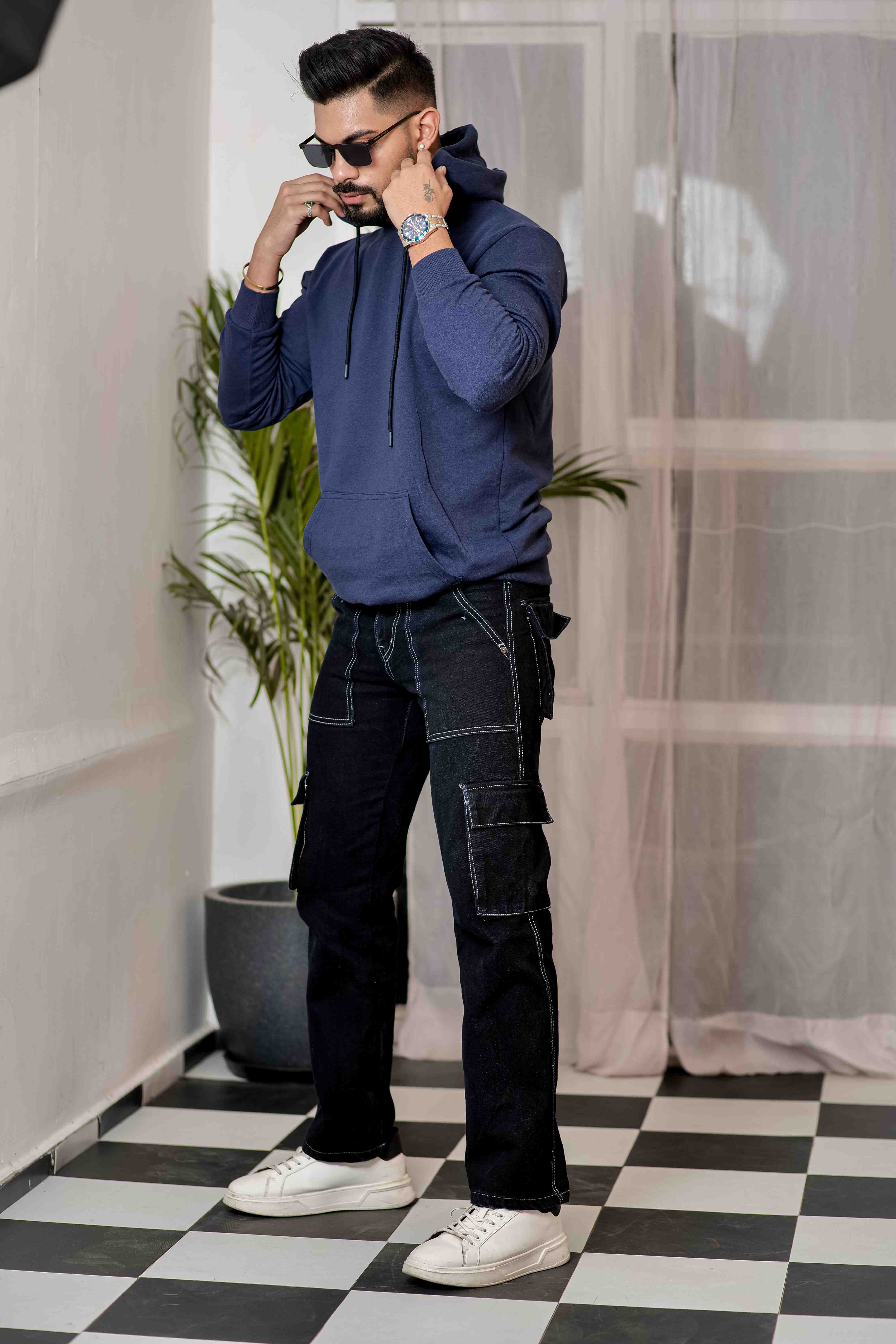 Navy Blue Cotton Full Sleeve Hoodie