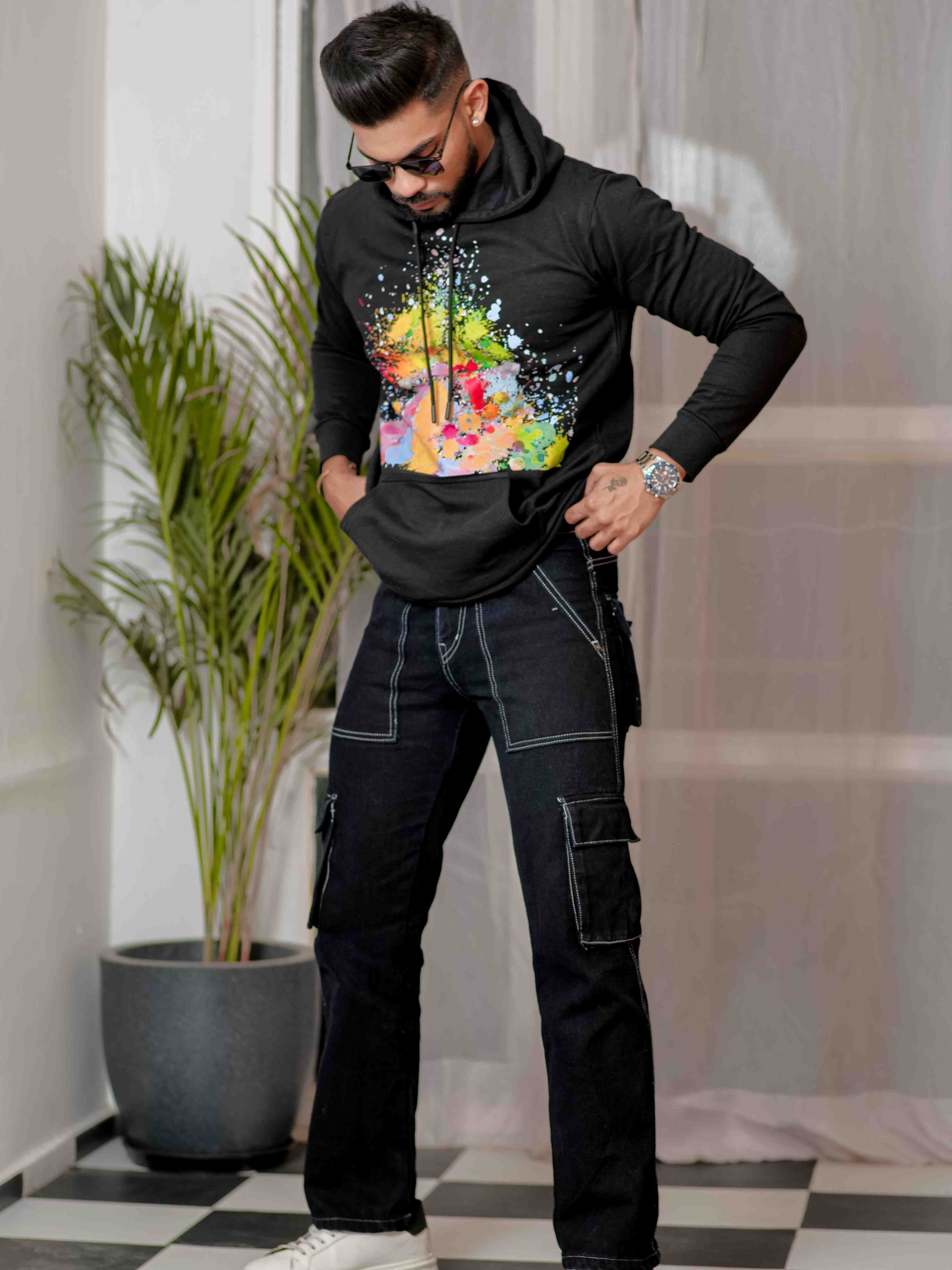 Black Cotton Full Sleeve Hoodie