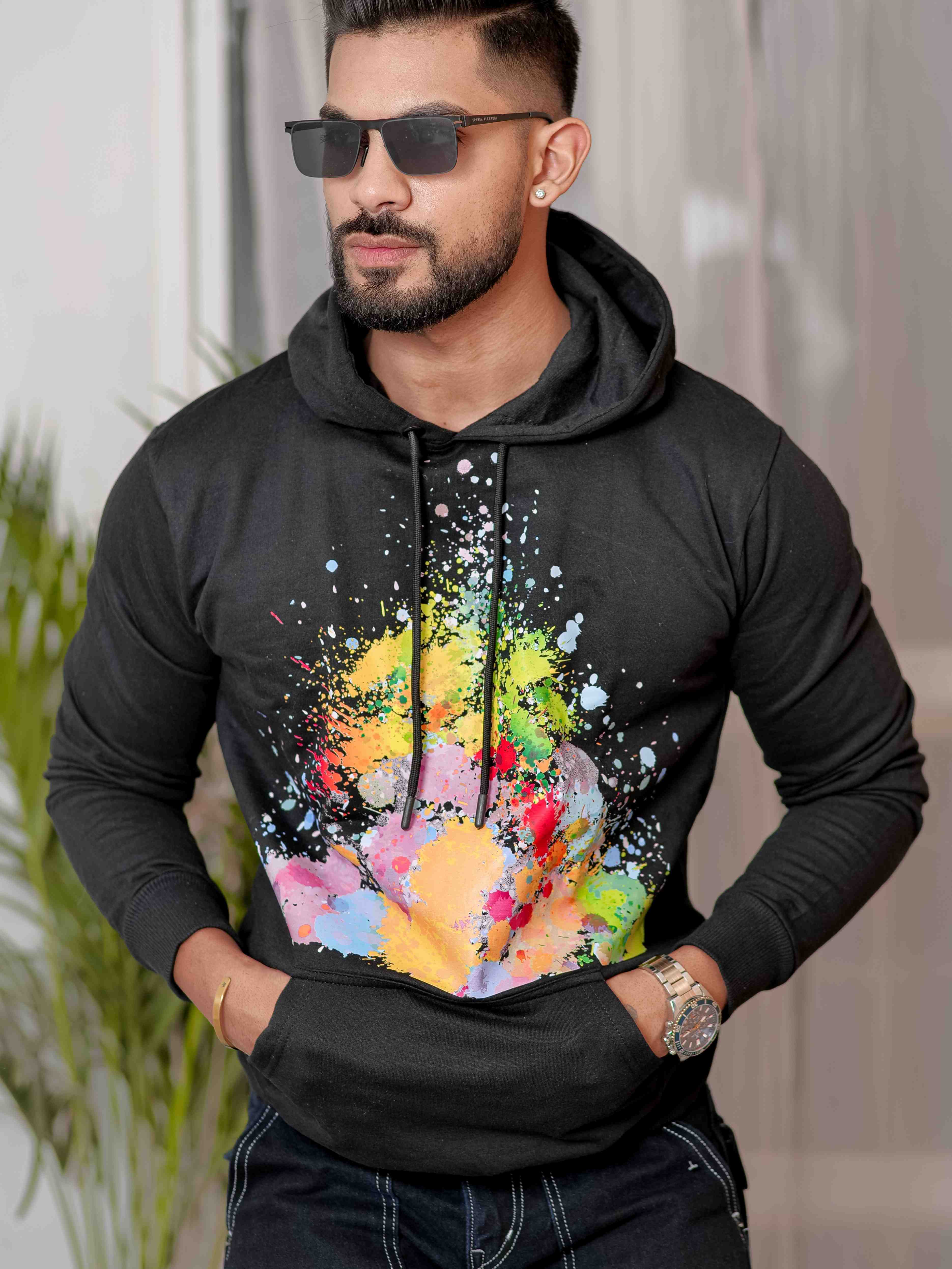 Black Cotton Full Sleeve Hoodie