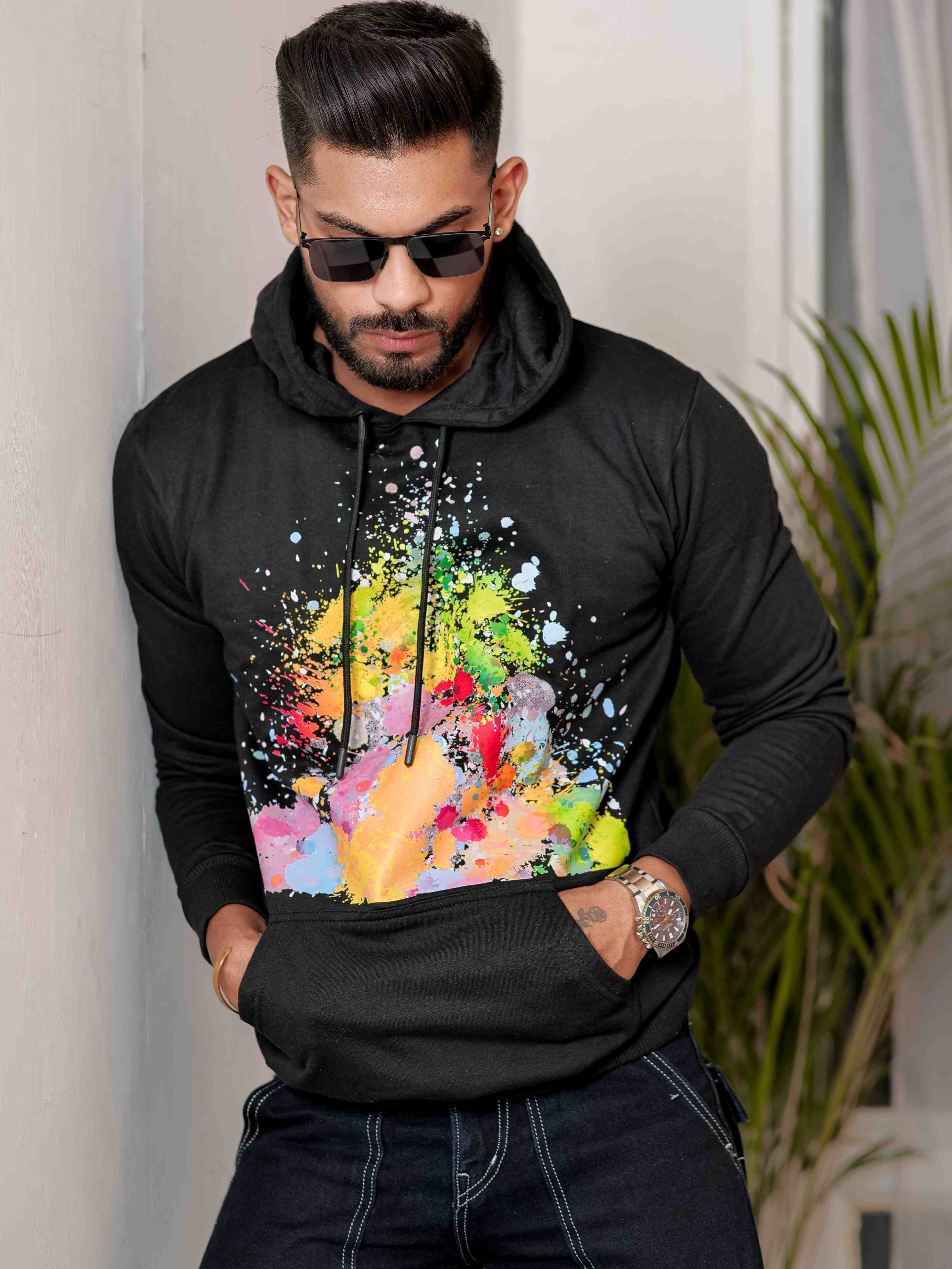 Black Cotton Full Sleeve Hoodie