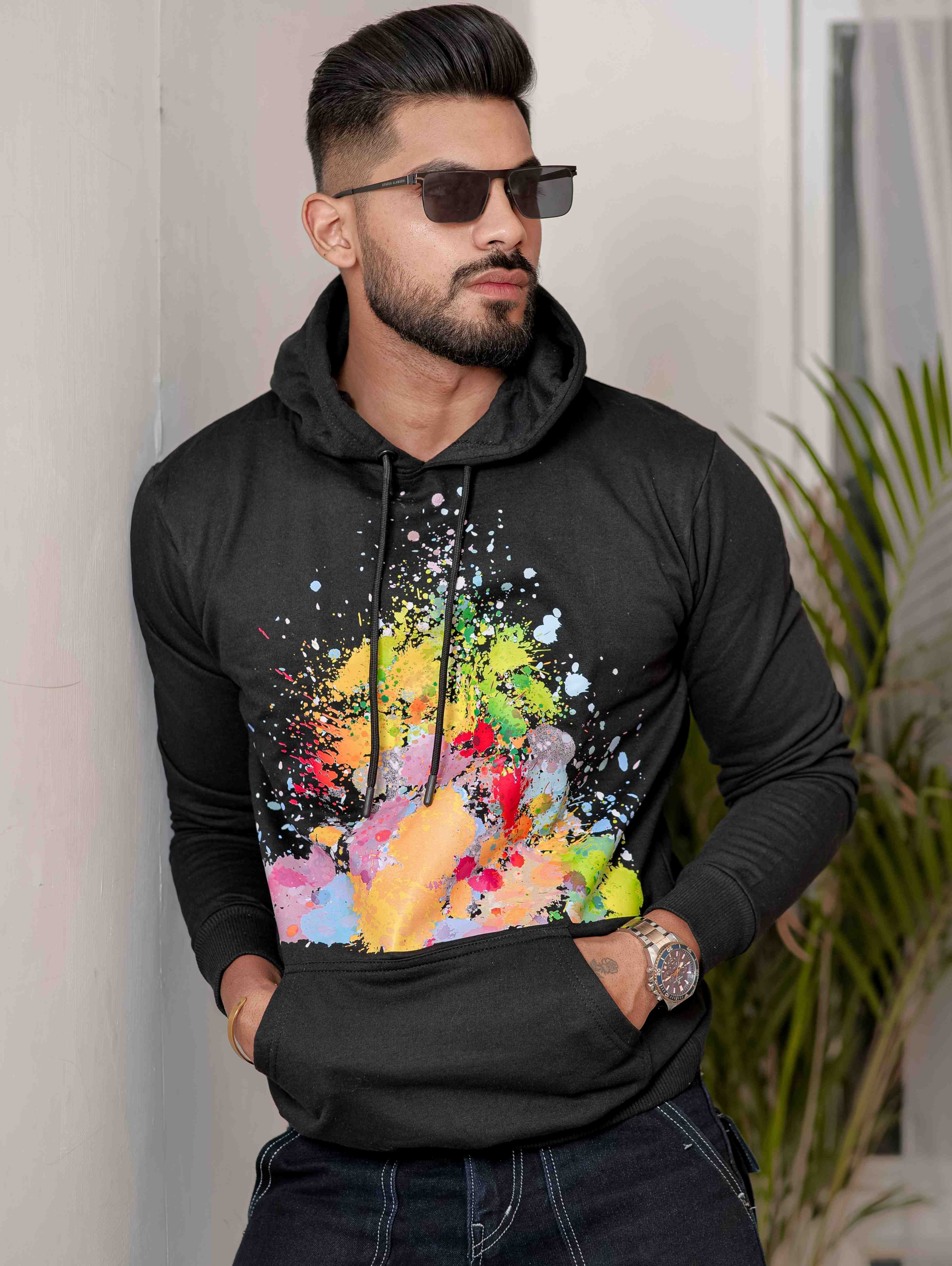 Black Cotton Full Sleeve Hoodie