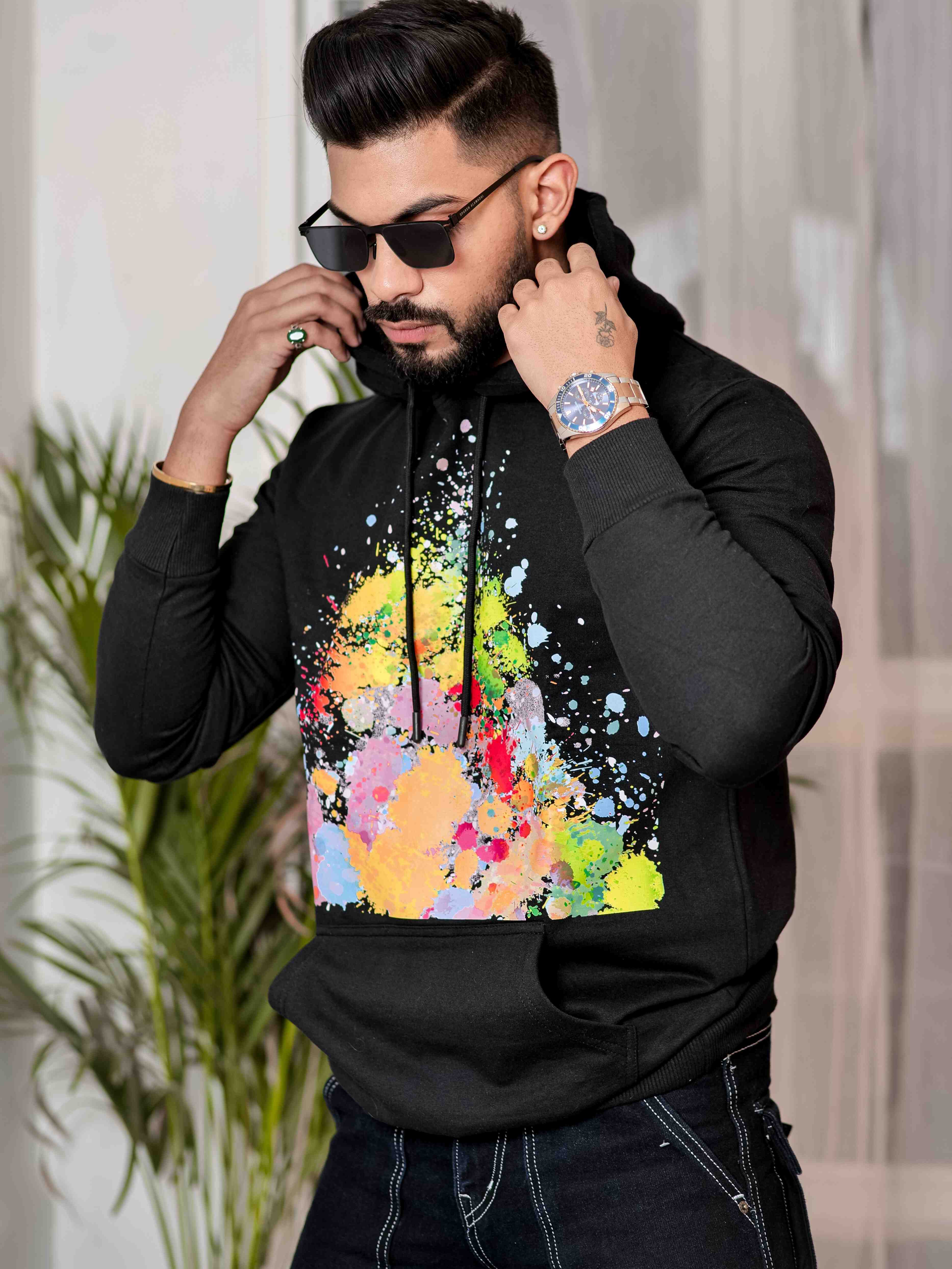 Black Cotton Full Sleeve Hoodie
