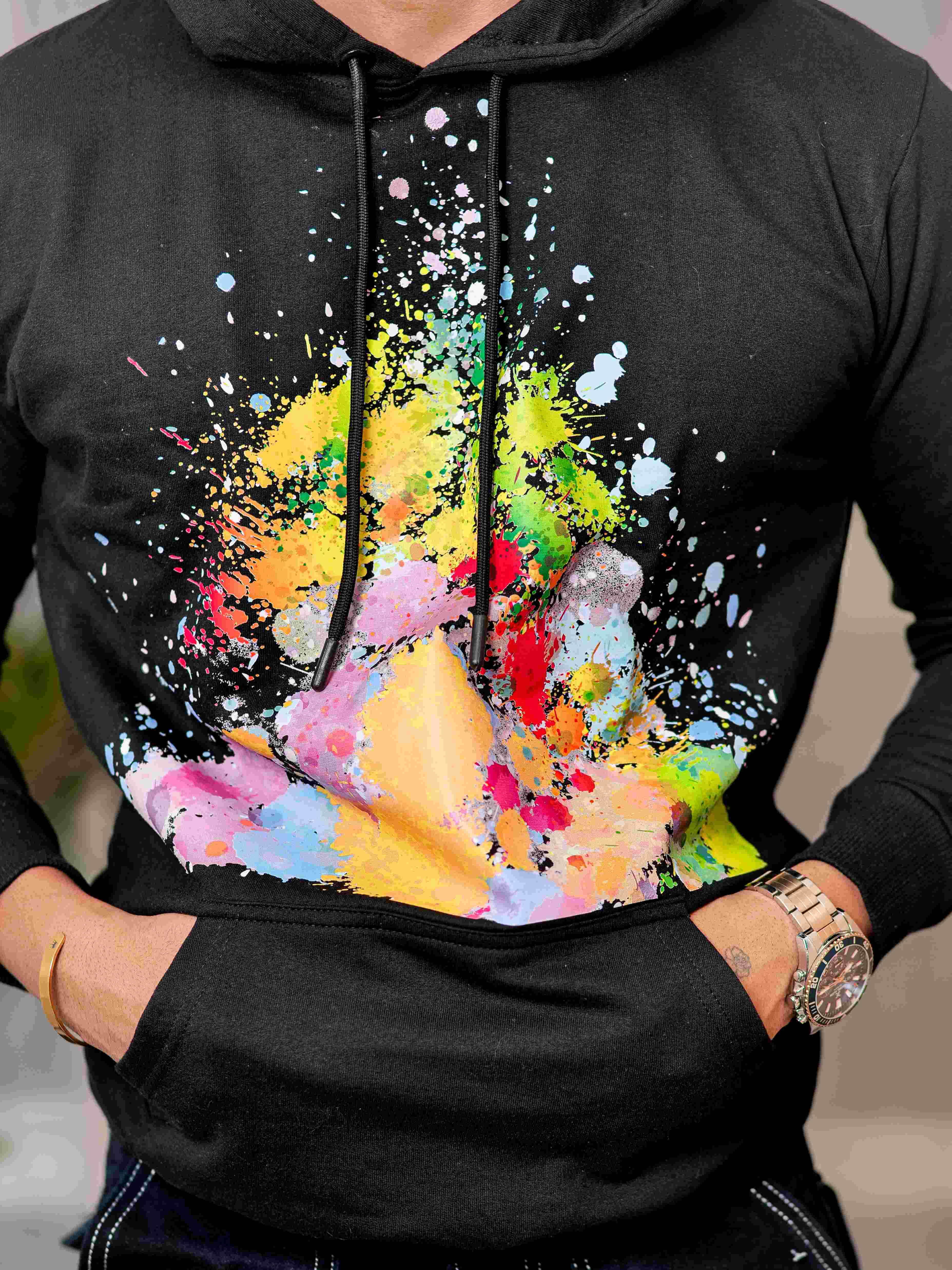 Black Cotton Full Sleeve Hoodie