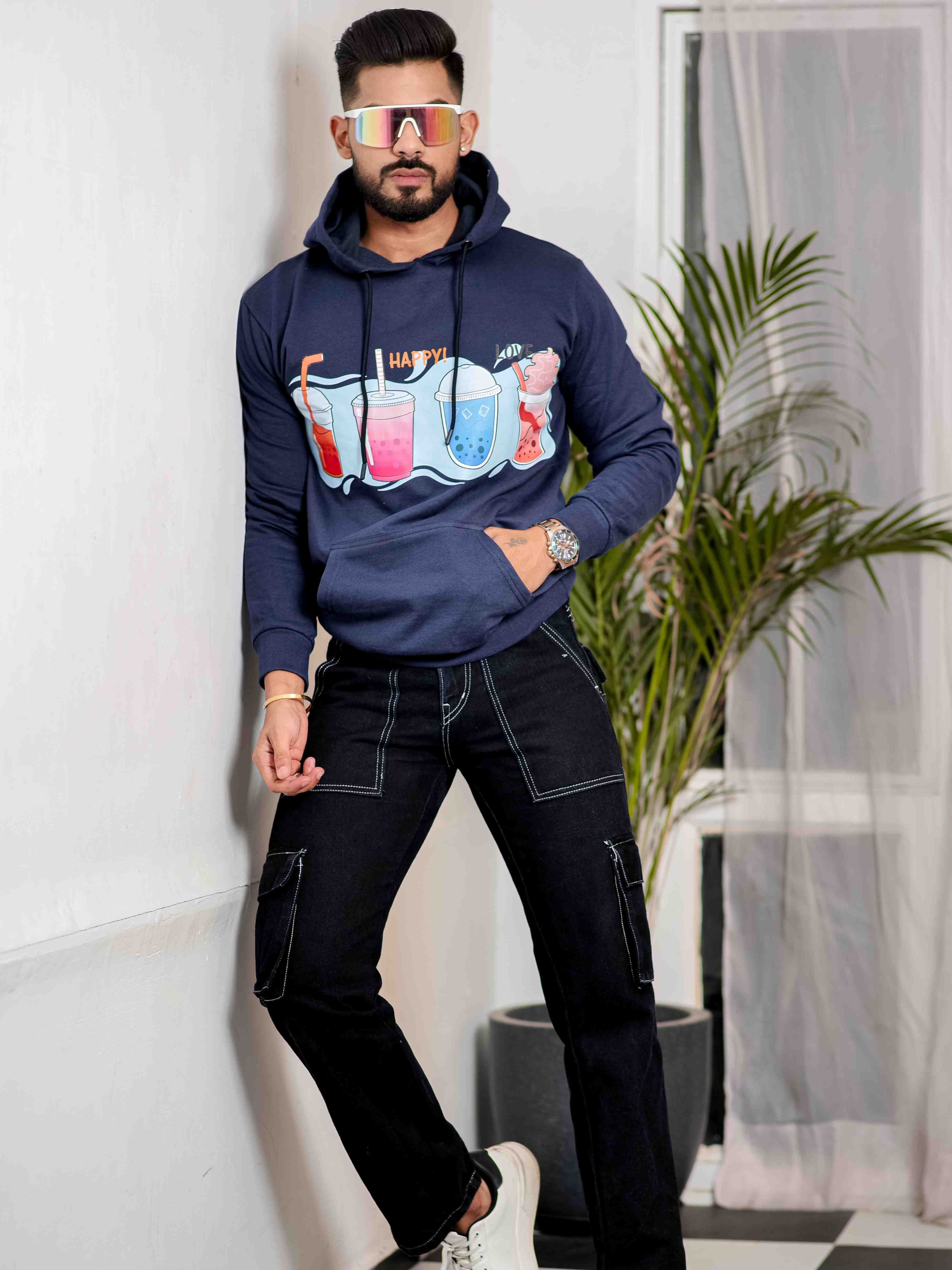 Blue Cotton Full Sleeve Hoodie