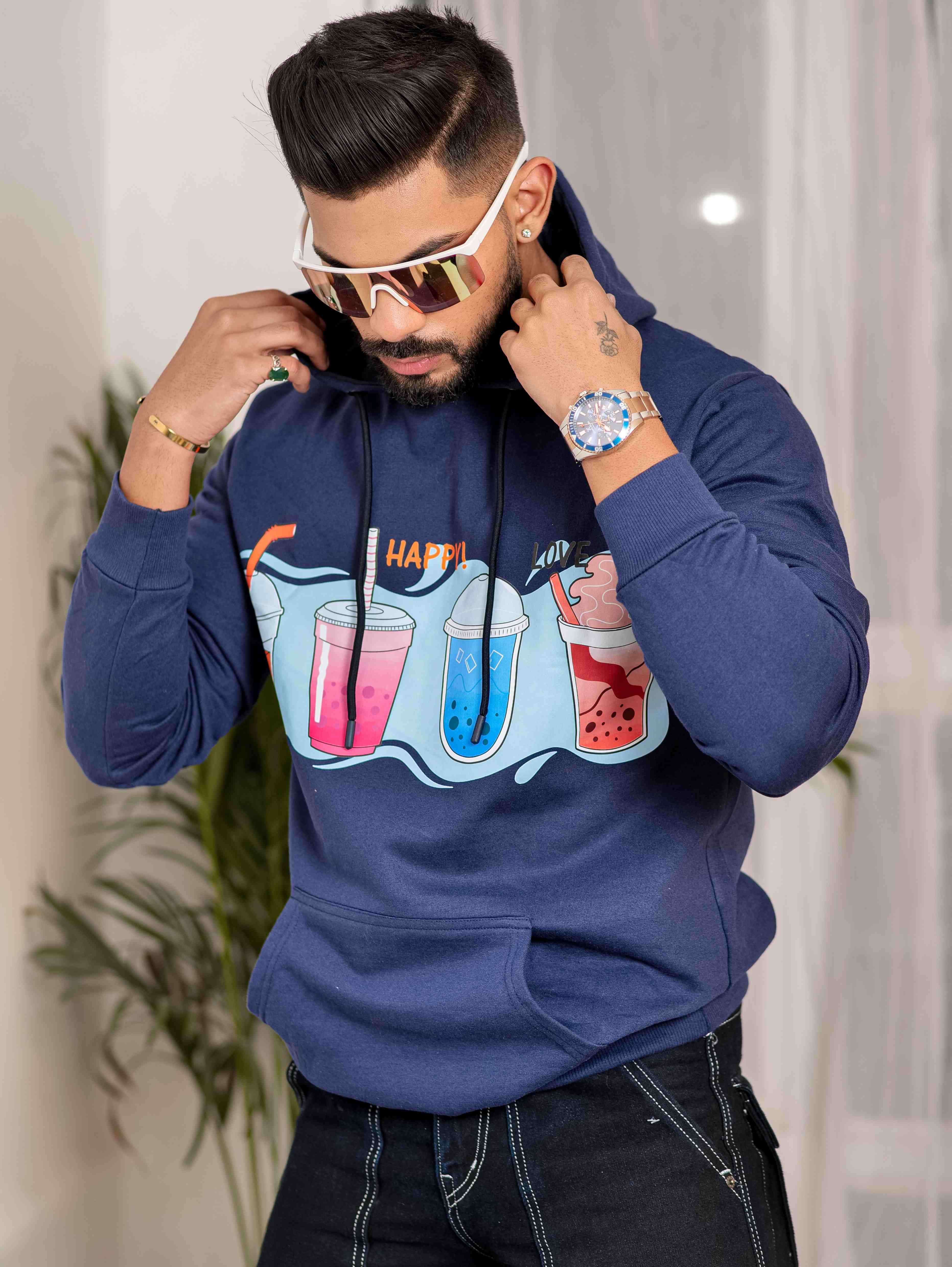 Blue Cotton Full Sleeve Hoodie