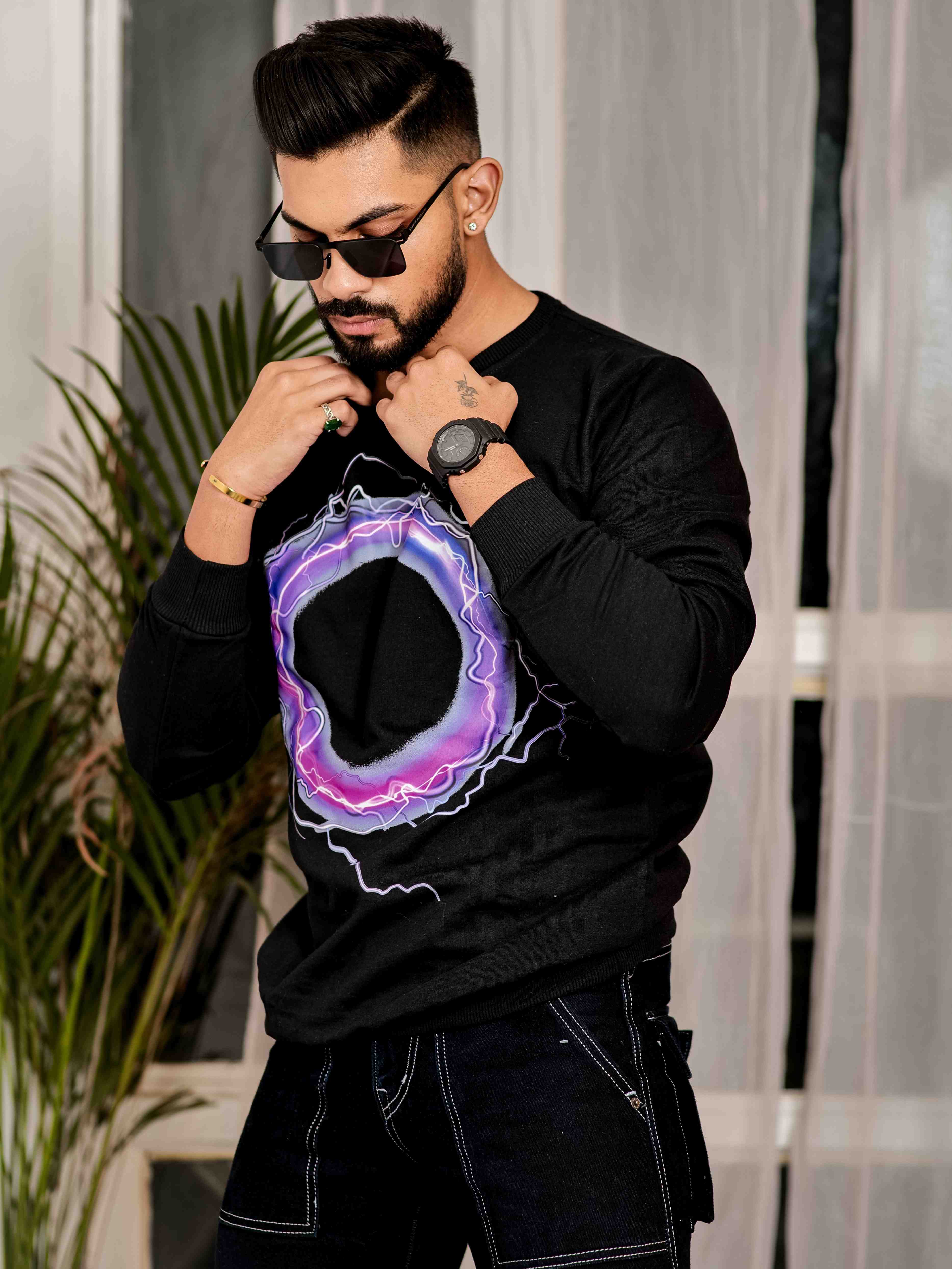 Black Cotton Full Sleeve T Shirt