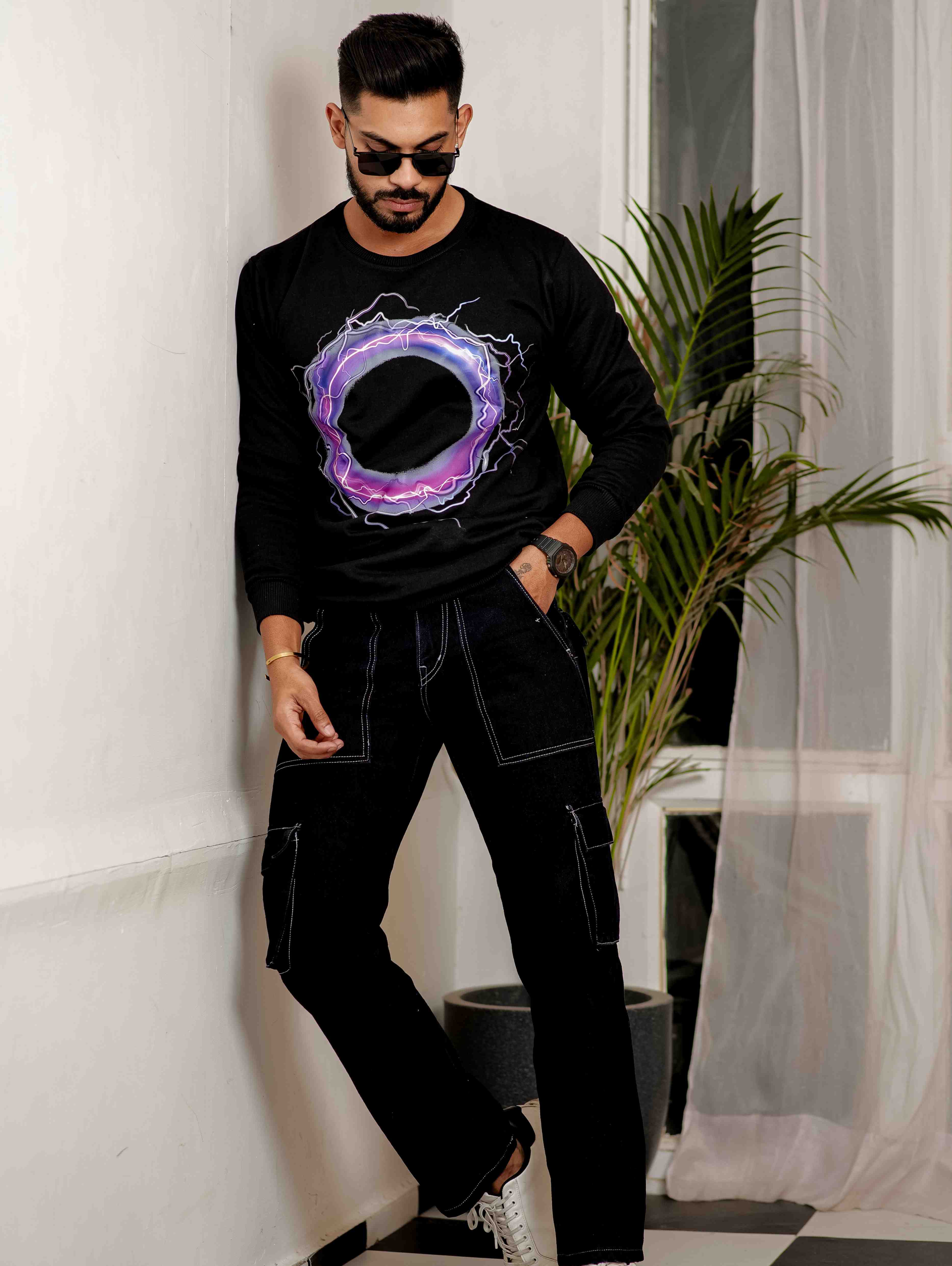 Black Cotton Full Sleeve T Shirt
