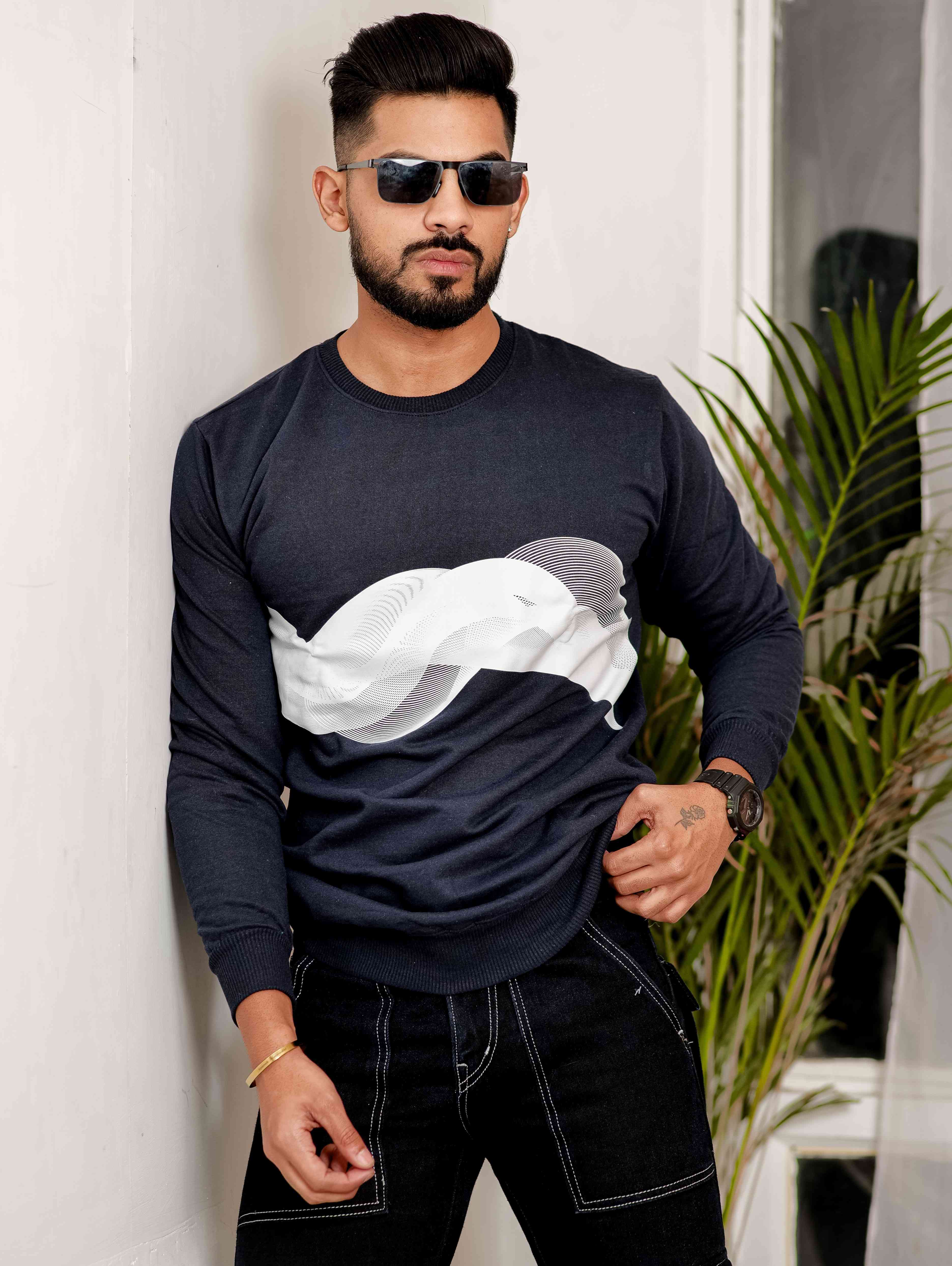 Navy Cotton Dashing Full Sleeve T Shirt