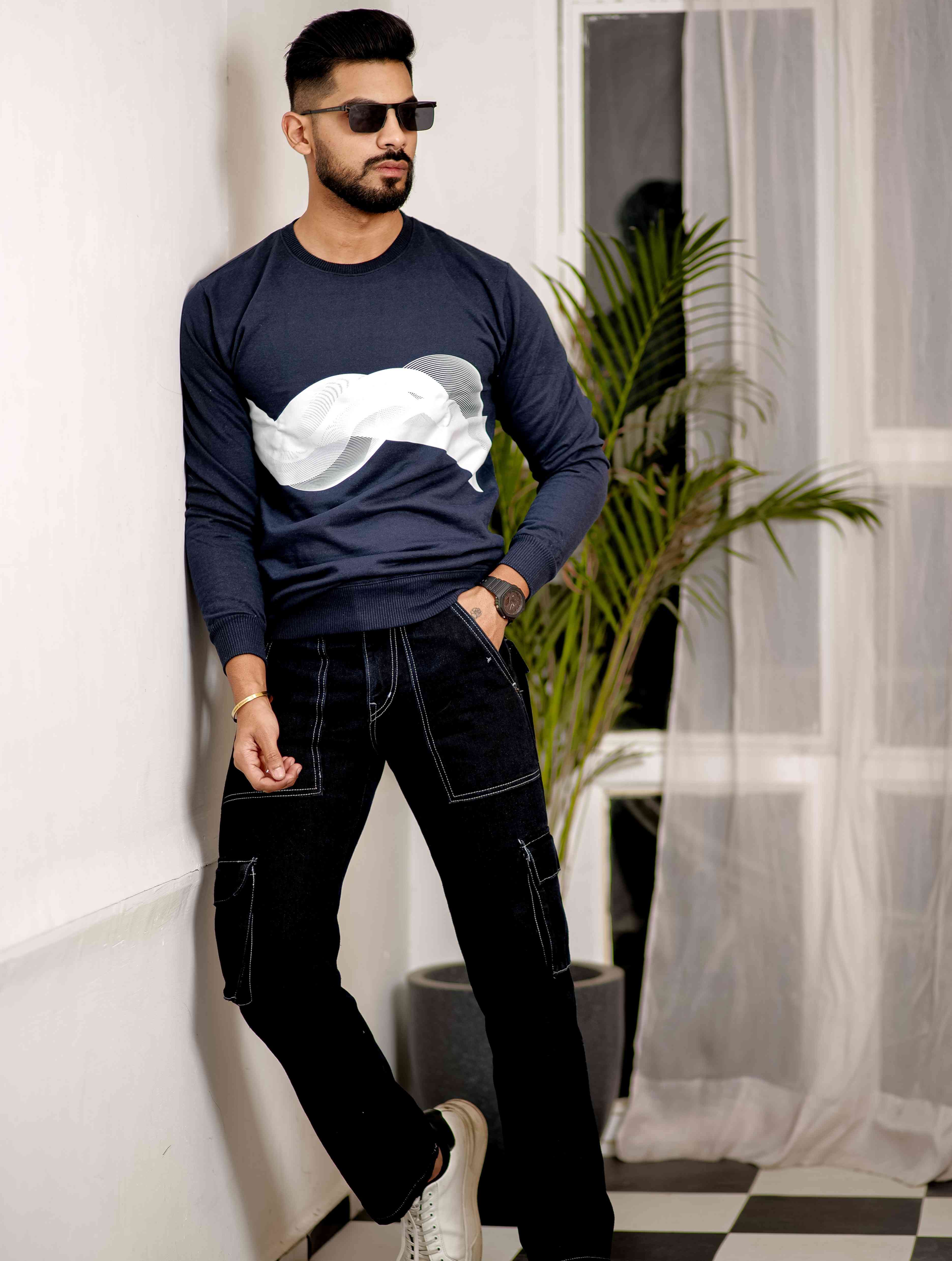 Navy Cotton Full Sleeve T Shirt
