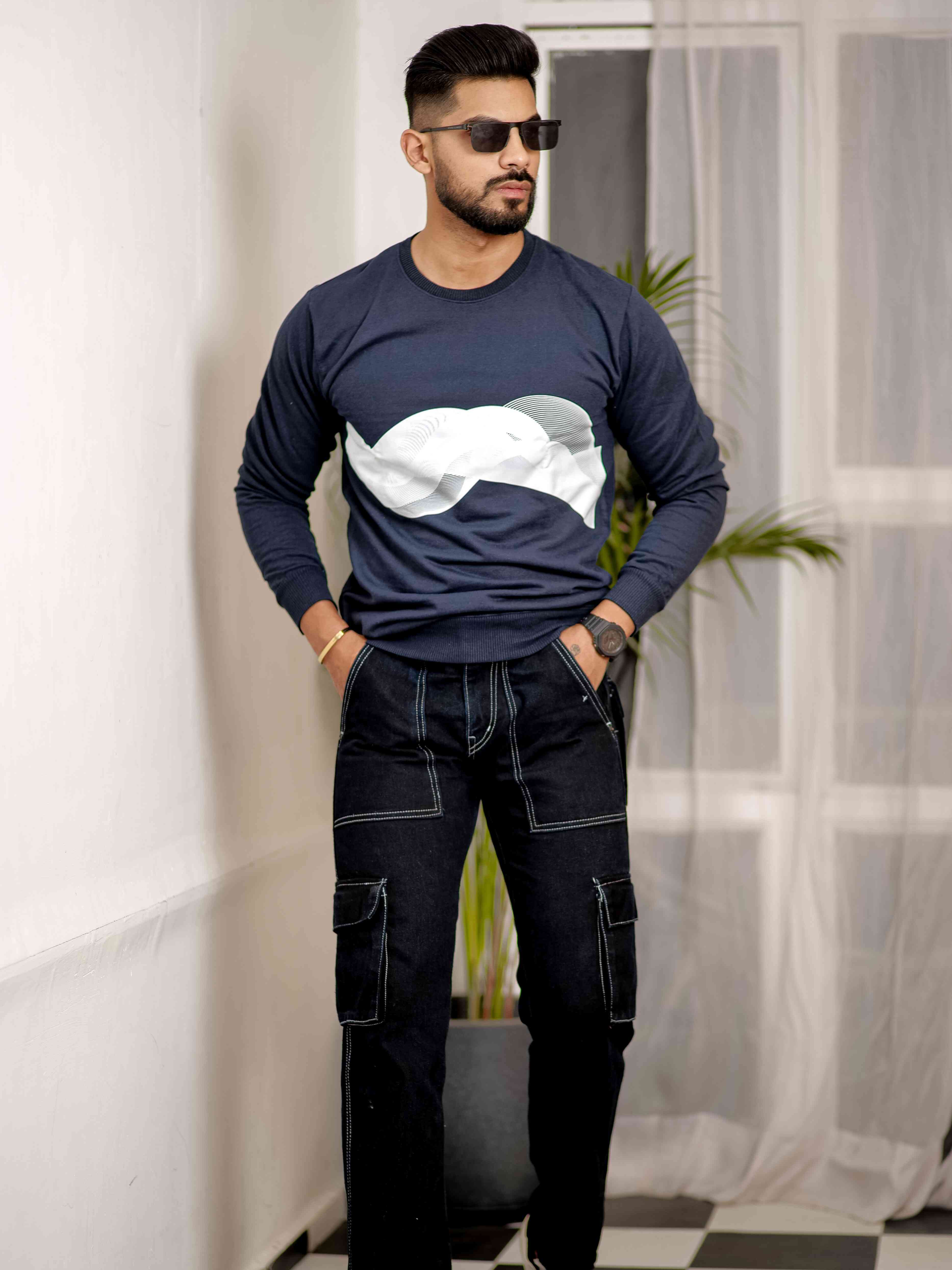 Navy Cotton Full Sleeve T Shirt