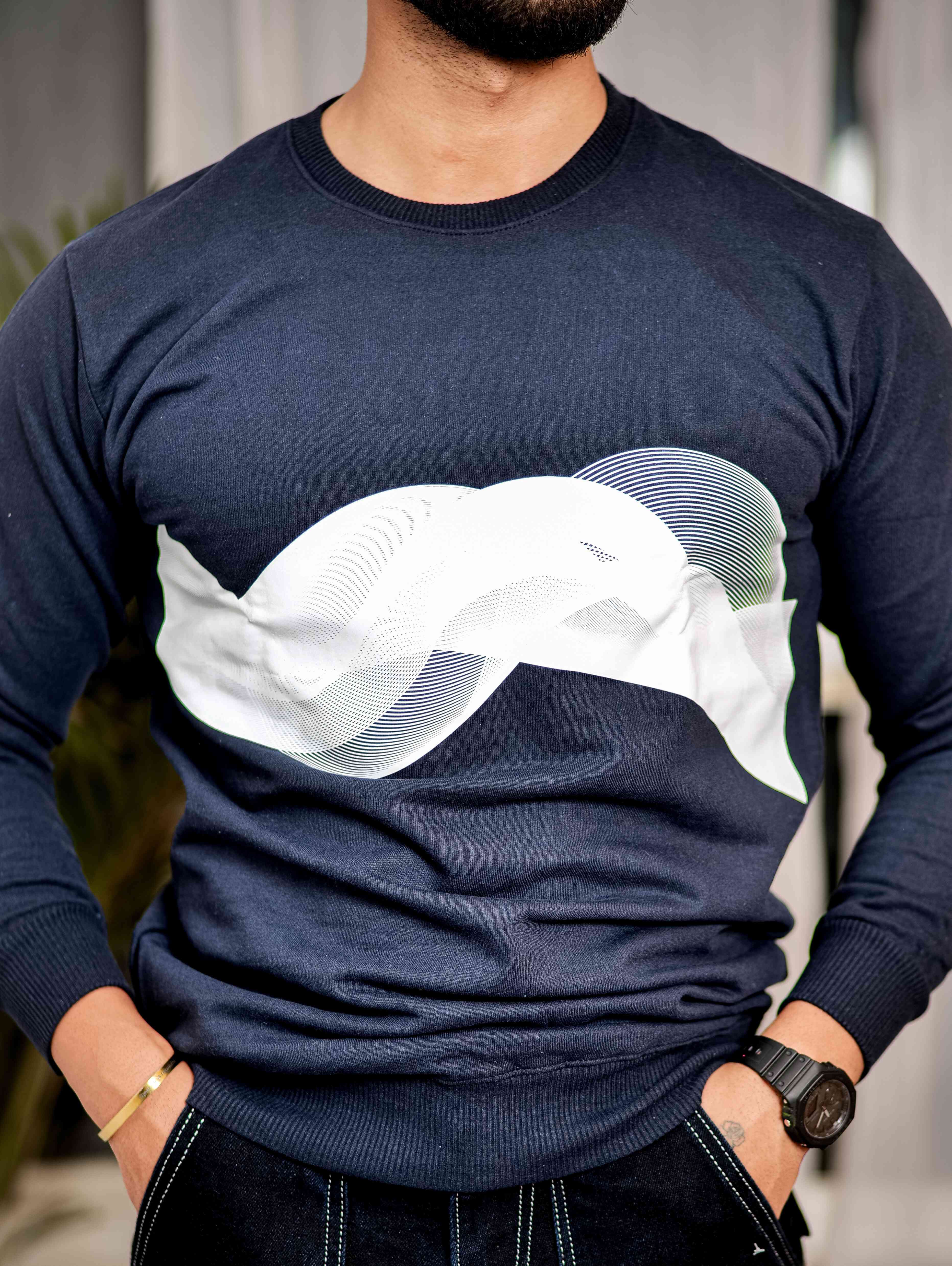 Navy Cotton Full Sleeve T Shirt