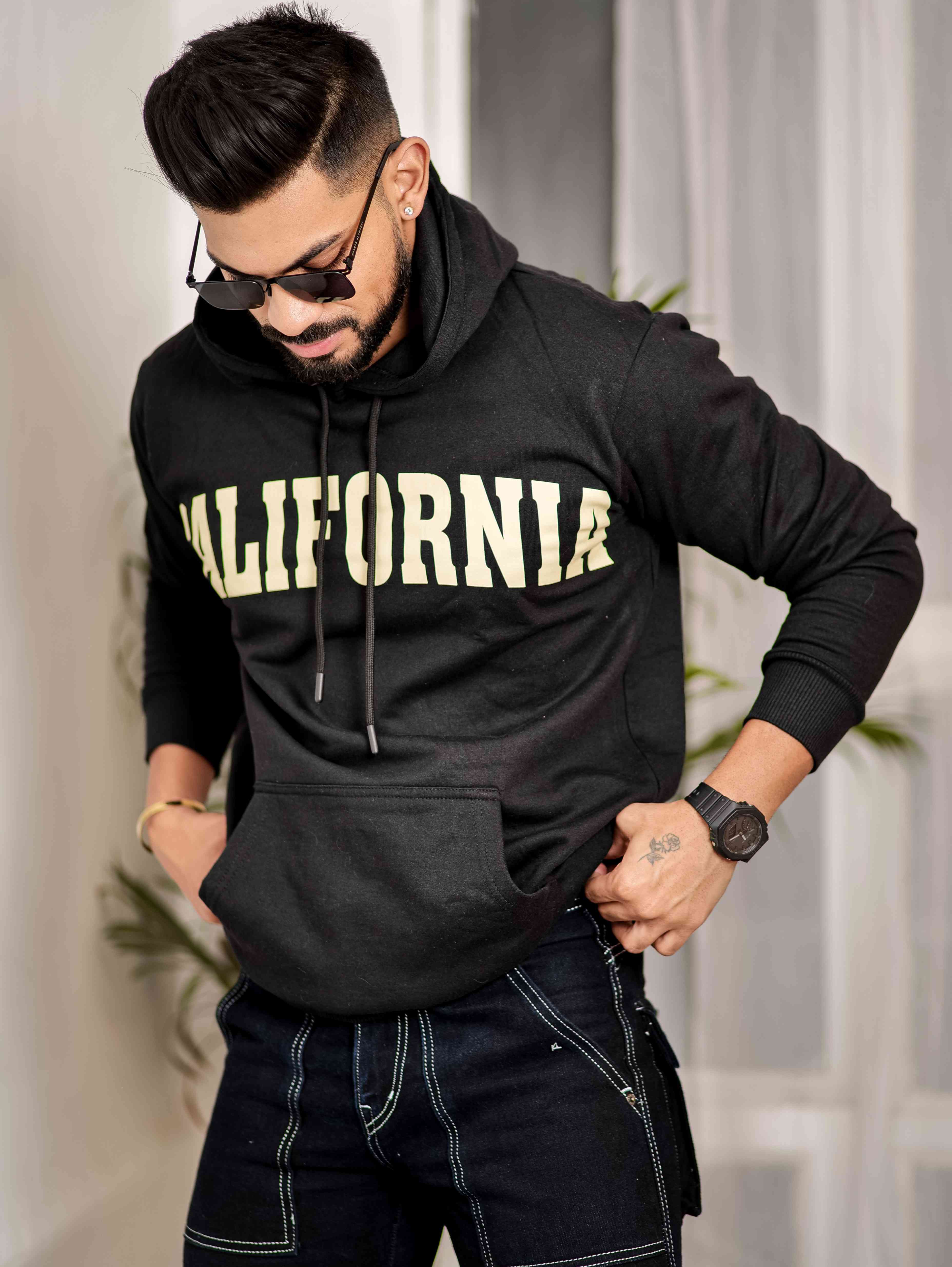 Black Cotton Full Sleeve Hoodie