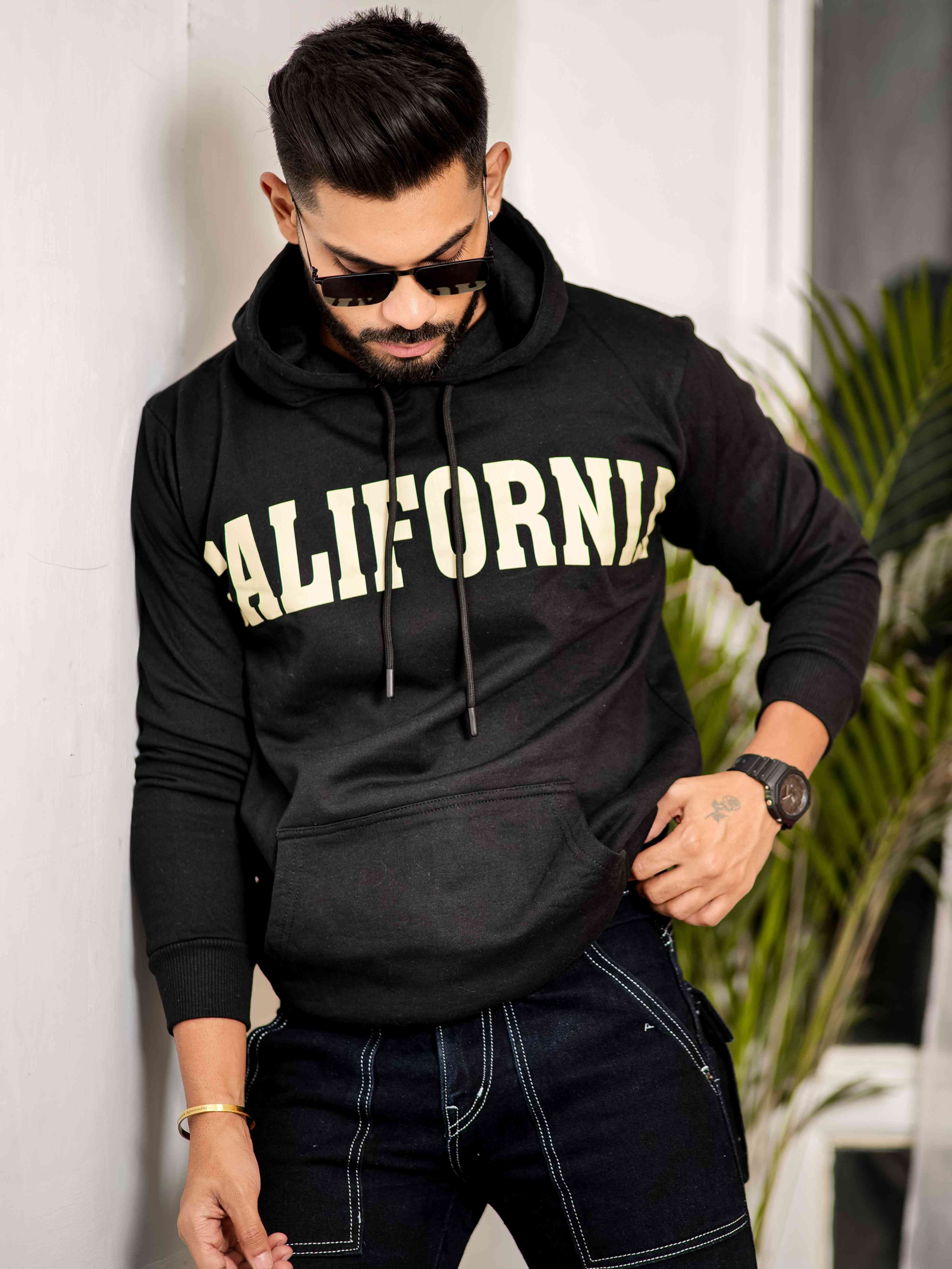 Black Cotton Full Sleeve Hoodie