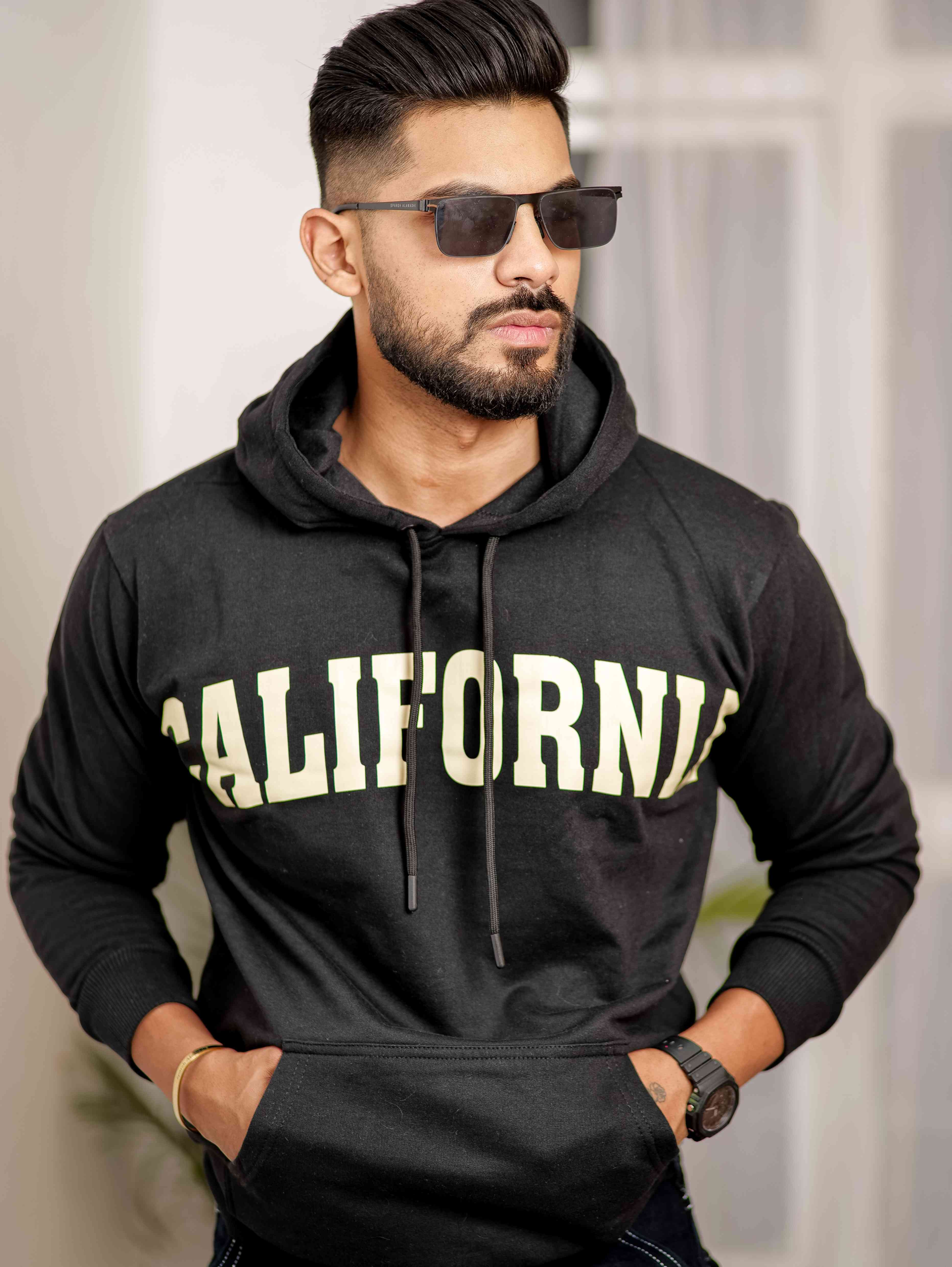 Black Cotton Full Sleeve Hoodie