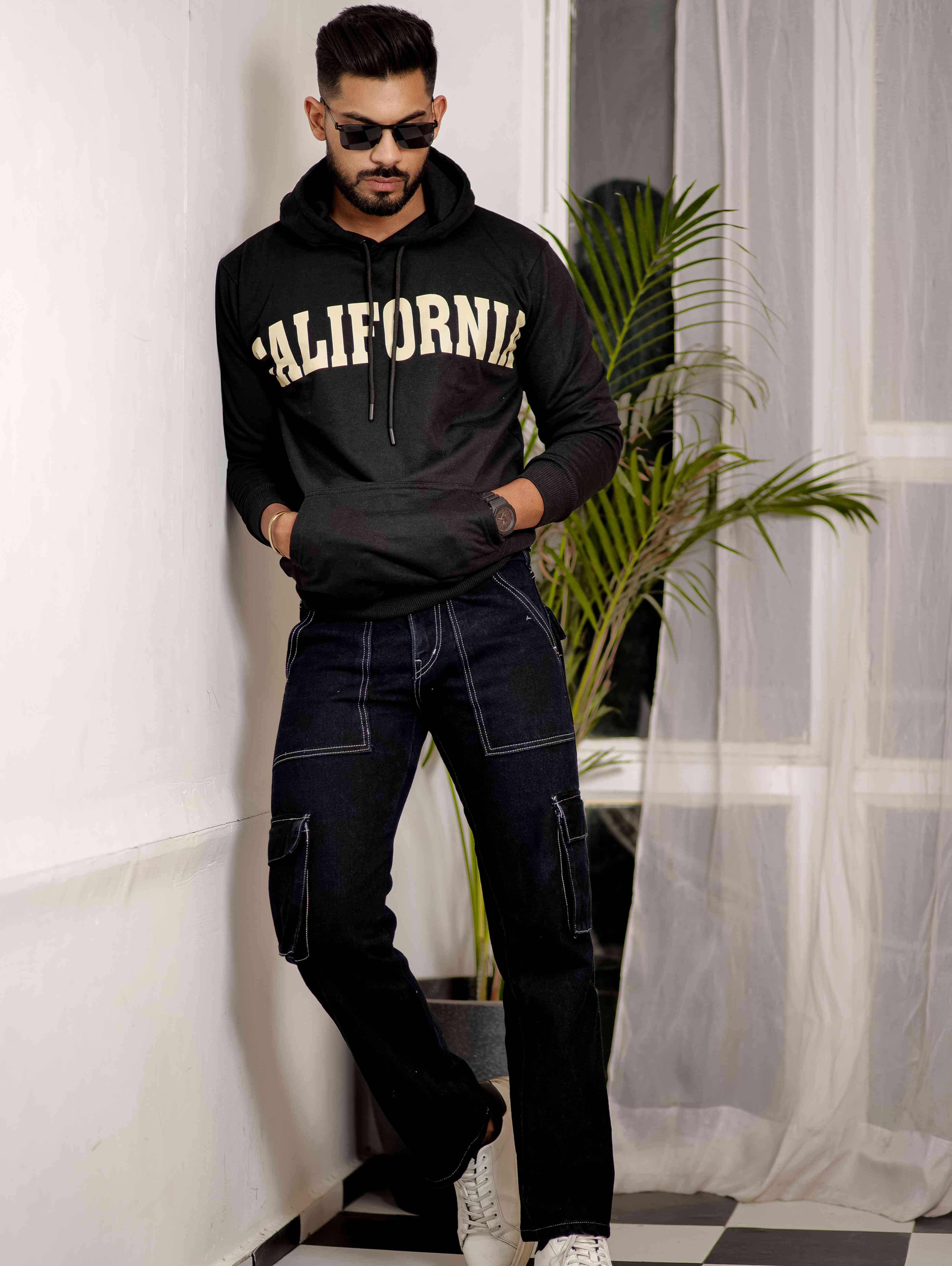 Black Cotton Full Sleeve Hoodie