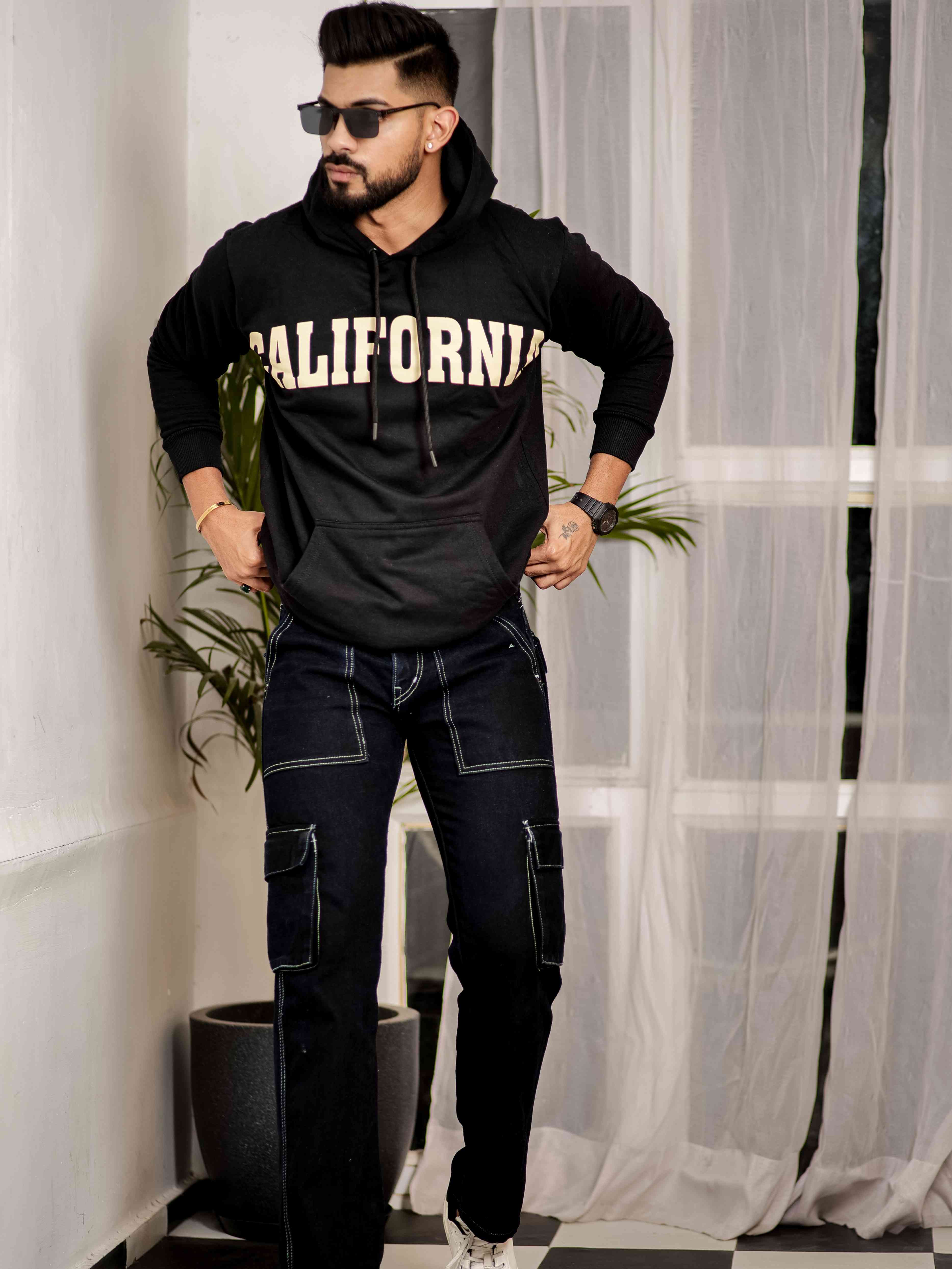 Black Cotton Full Sleeve Hoodie
