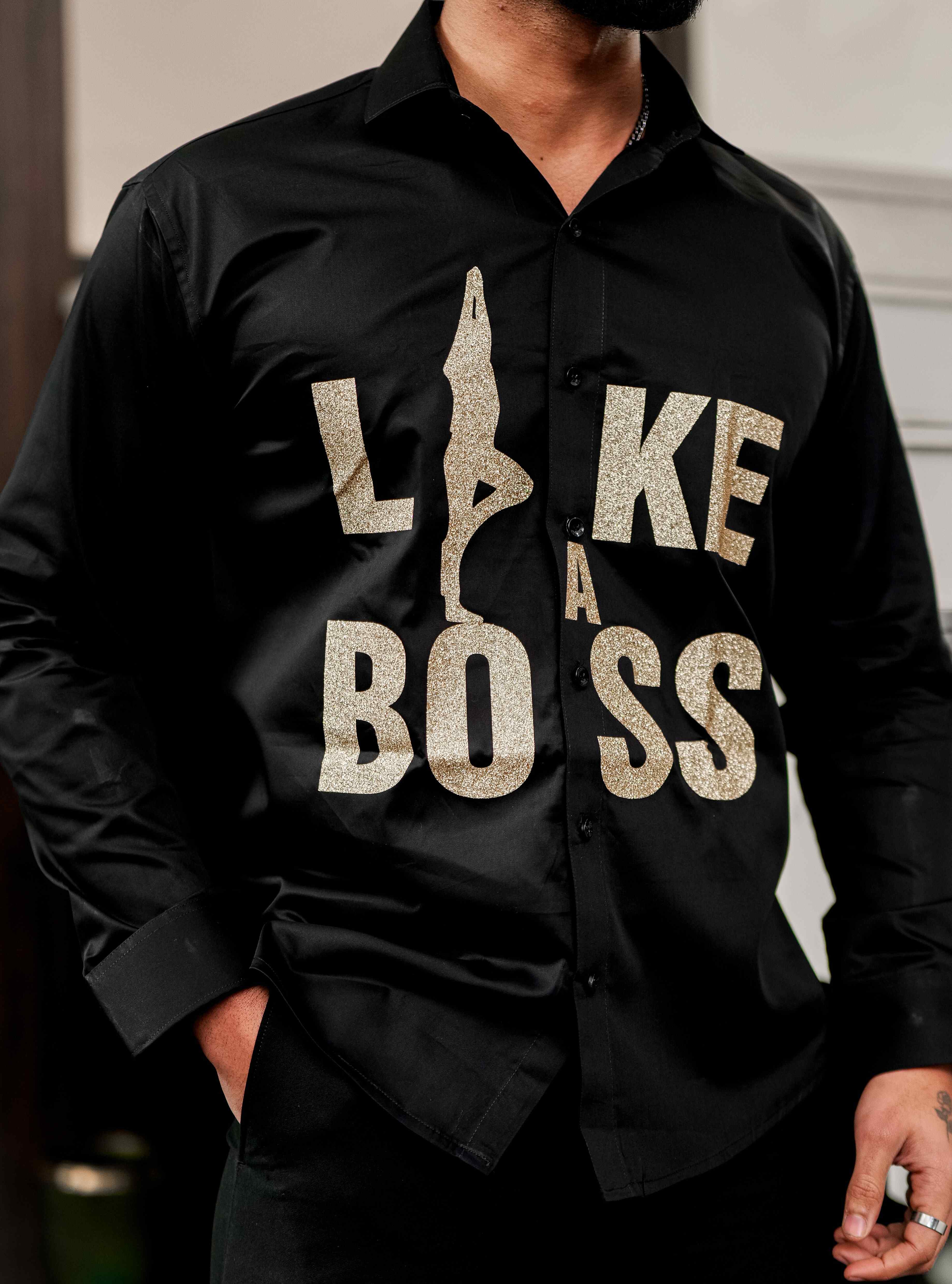Black Club Wear Like A Boss Printed Satin Cotton Shirt
