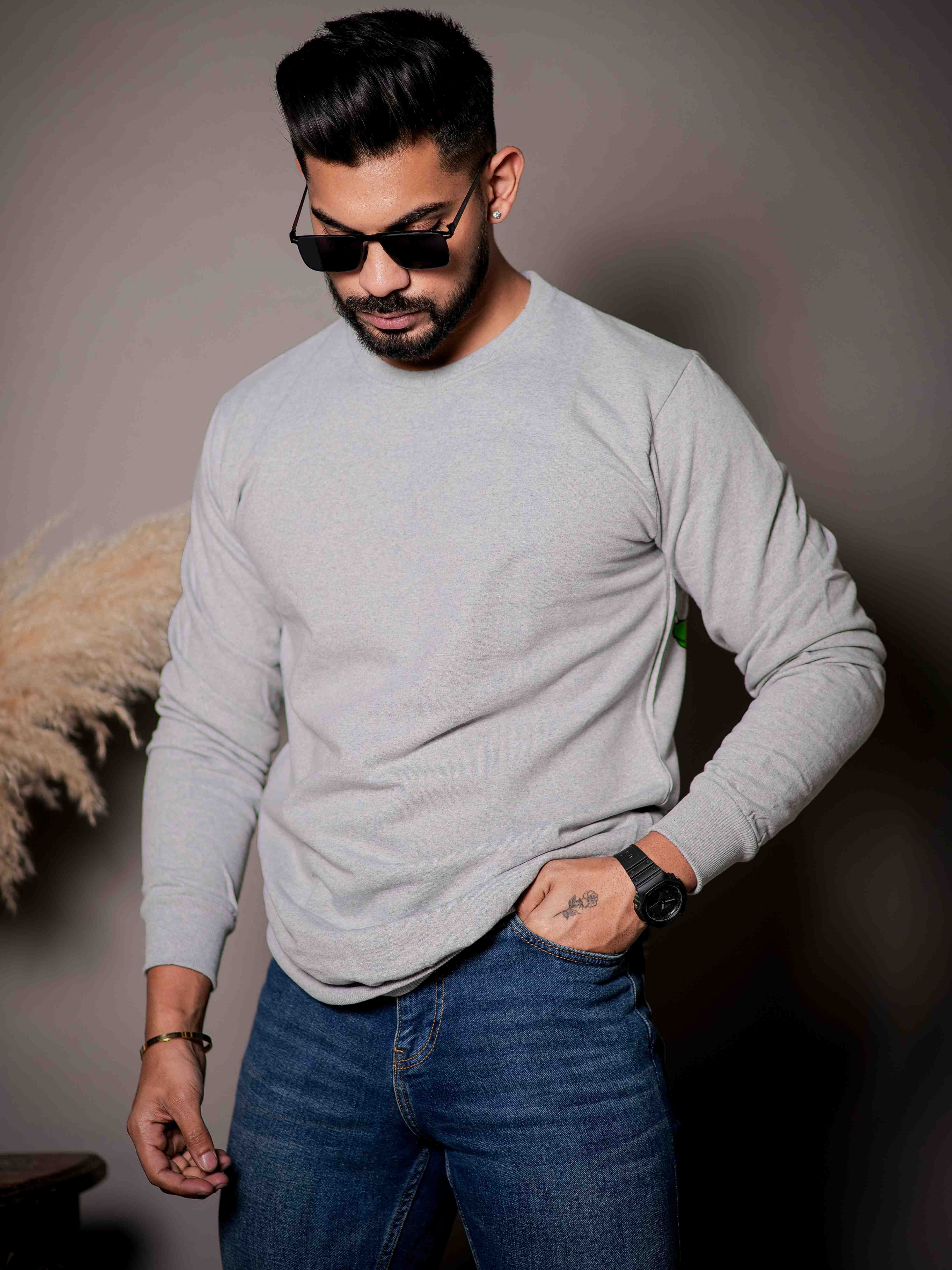 Grey Cotton Full Sleeve T Shirt