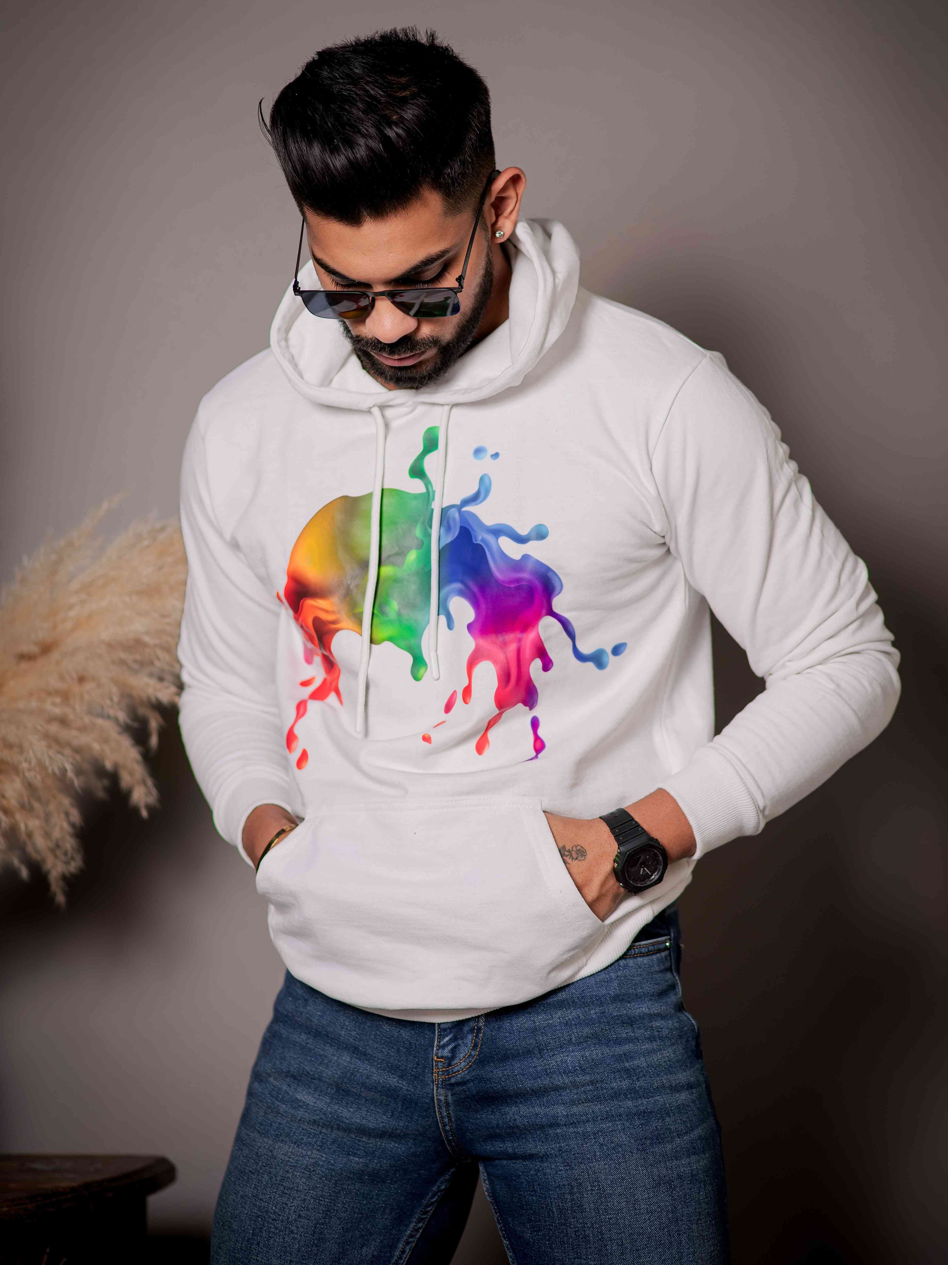 White Cotton Full Sleeve Hoodie