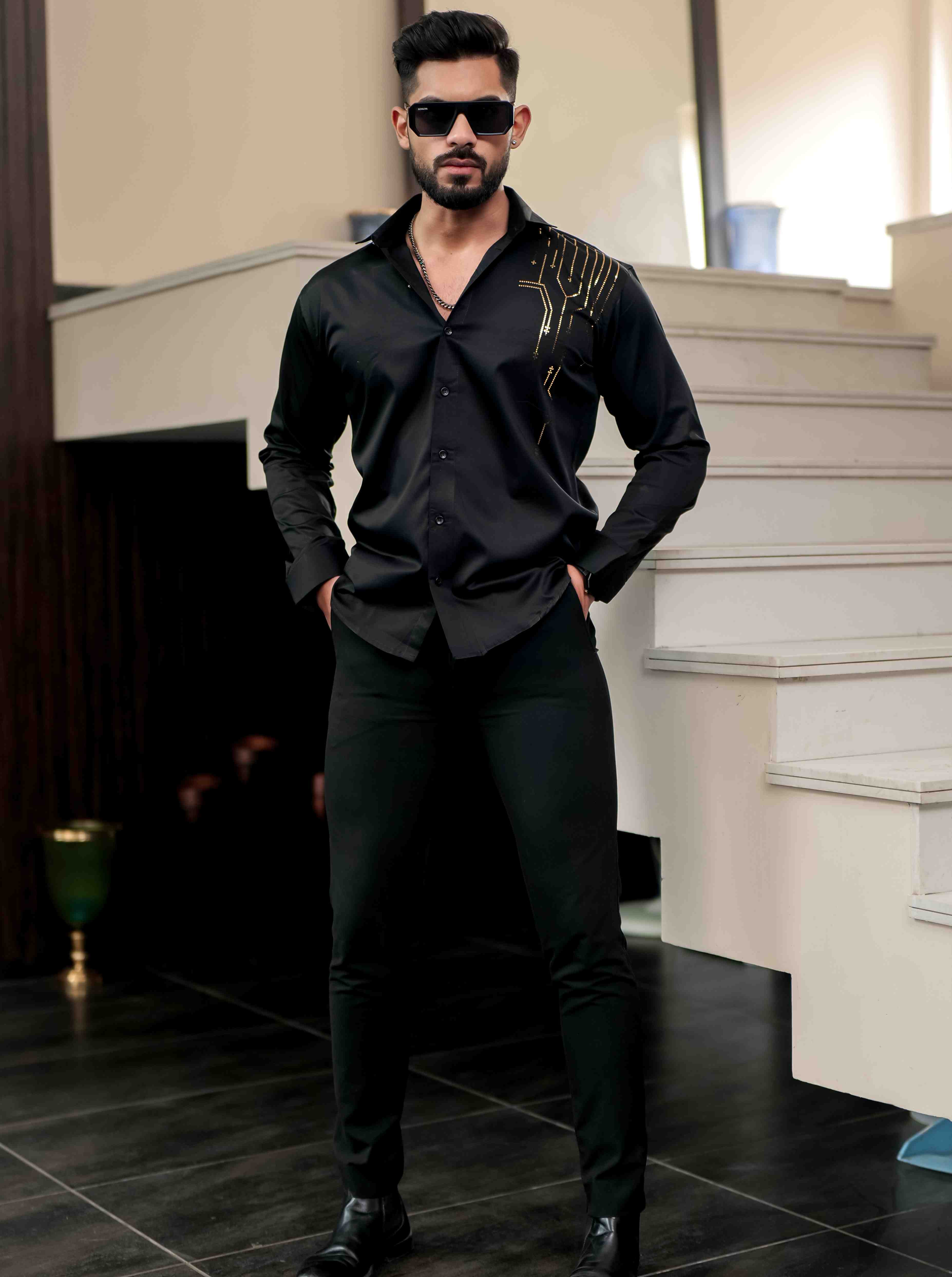 Black Club Wear Satin Cotton Party Shirt – The Foomer